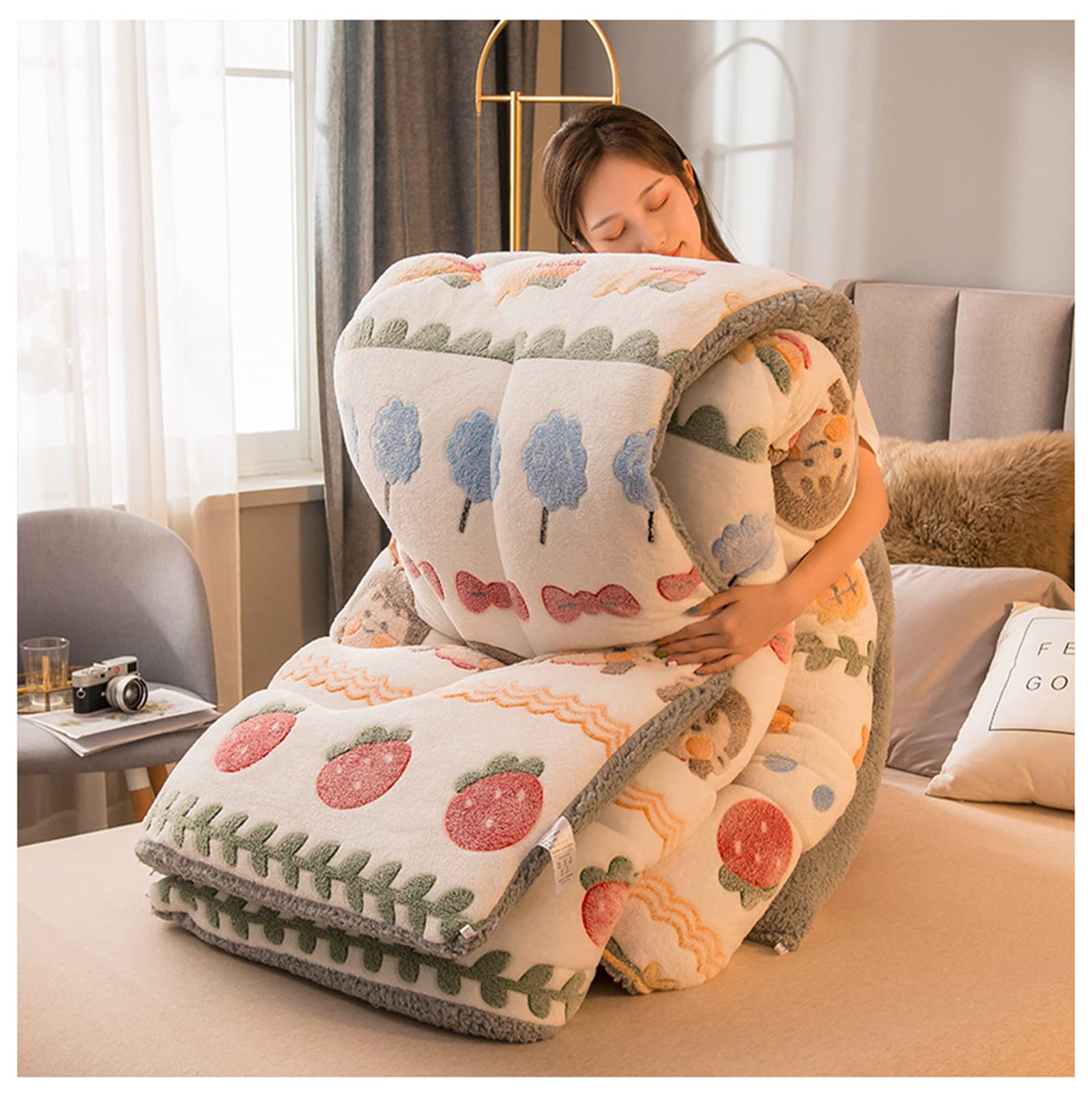 Super Soft & Warm HFAFRZ Lamb Quilt Winter Blanket - Double-Sided Velvet, Thickened Plush Comforter for All Seasons (220x240cm/5kg) - Perfect for Bedroom, Living Room & Cozy Nights