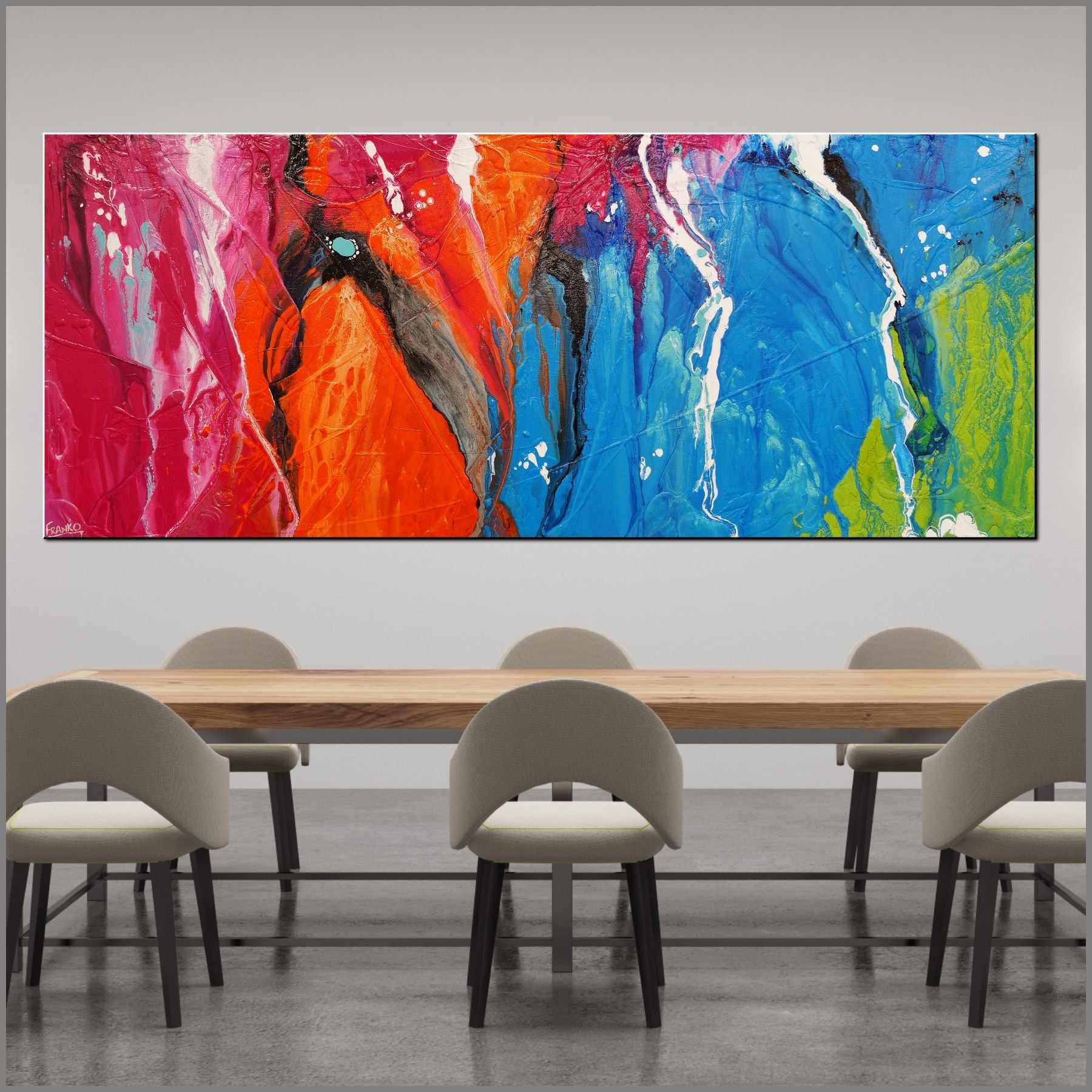 Vibrant Abstract Textured Painting - 200cm x 80cm Colorful Wall Art for Modern Home & Office Decor | Handmade Canvas Artwork for Living Room, Bedroom or Workspace