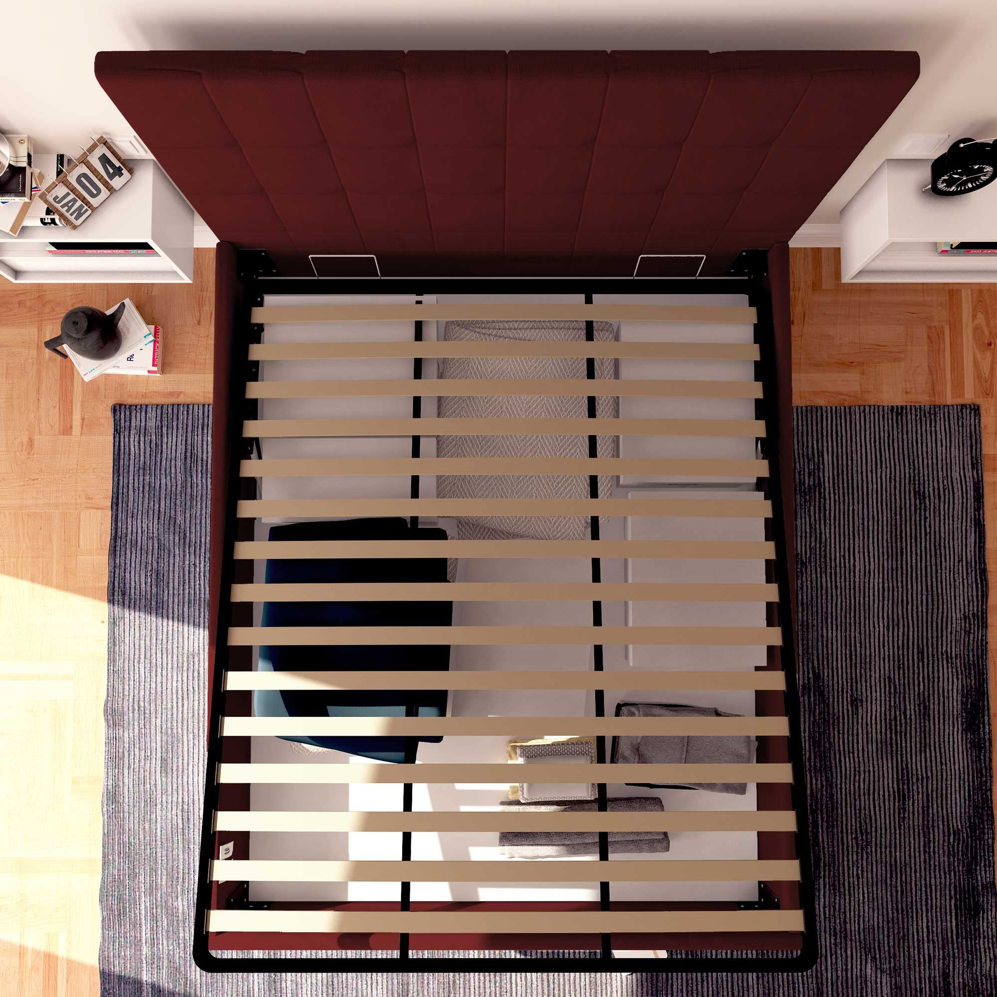 Baldiflex Single Bed with Storage, Synthetic Leather Dublin Model, Slatted Base for Single Mattress, 160 x 190 cm, Elegant Headboard, Burgundy - Perfect for Small Bedrooms, Guest Rooms & Studio Apartments