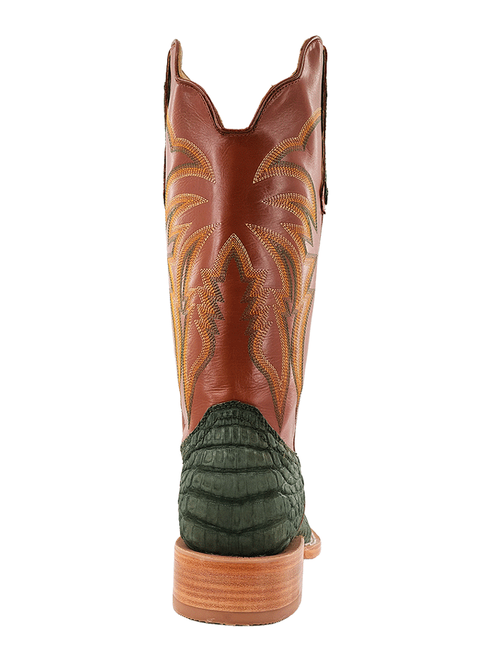 R.Watson RW2006 Men's Caiman Belly Western Boots - Nubuck Leather Olive Green Cowboy Boots for Riding, Country Wear & Outdoor Adventures