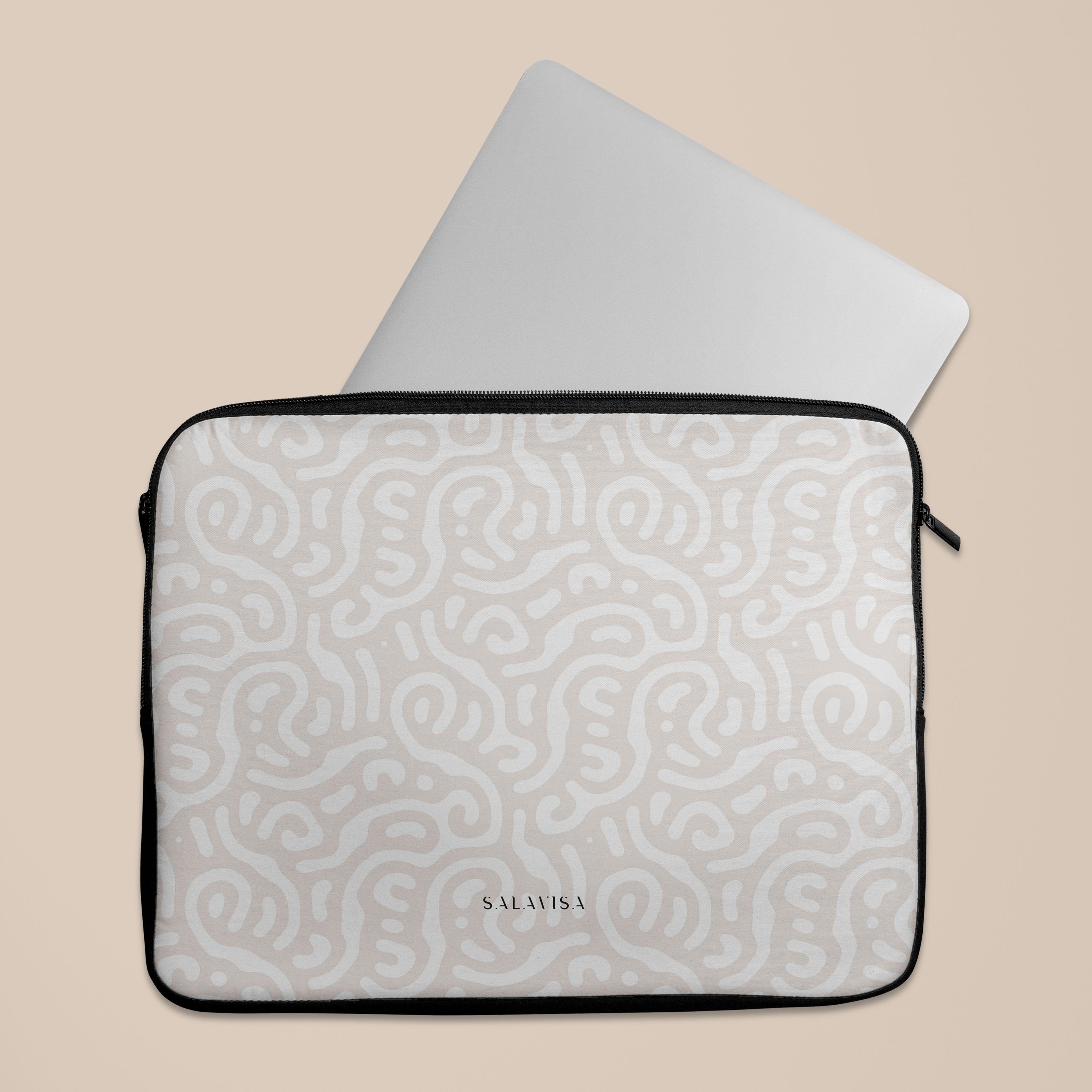 Premium Beige Laptop Sleeve with Stylish Curl Design - Waterproof & Shockproof Protection for MacBook, Dell, HP - Perfect for Work, Travel & College