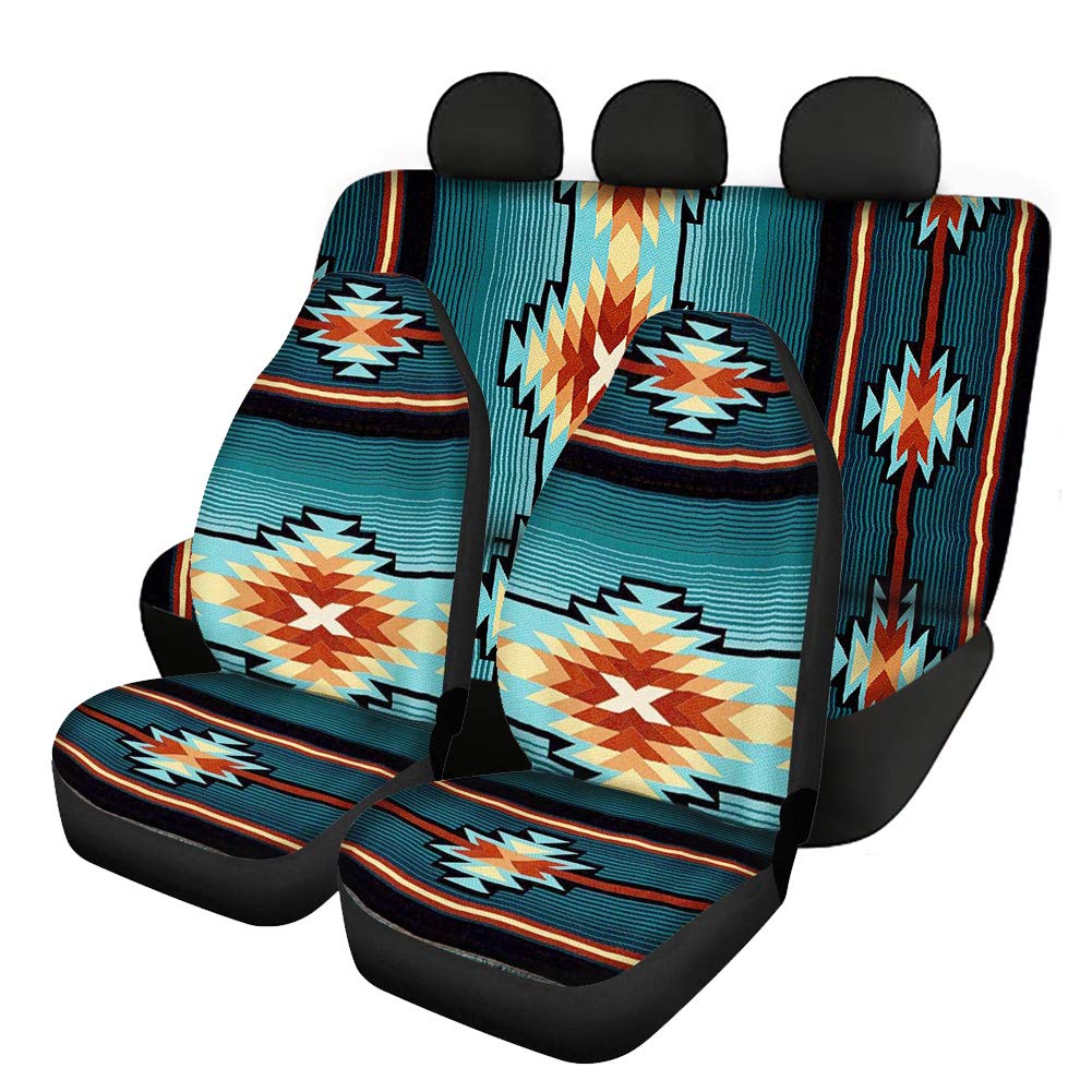 Southwestern Native Tribal Print Universal Car Seat Covers Full Set - Front & Back Seat Protectors for Cars, Trucks & SUVs | Durable & Stylish Auto Interior Accessories for Road Trips & Daily Commutes