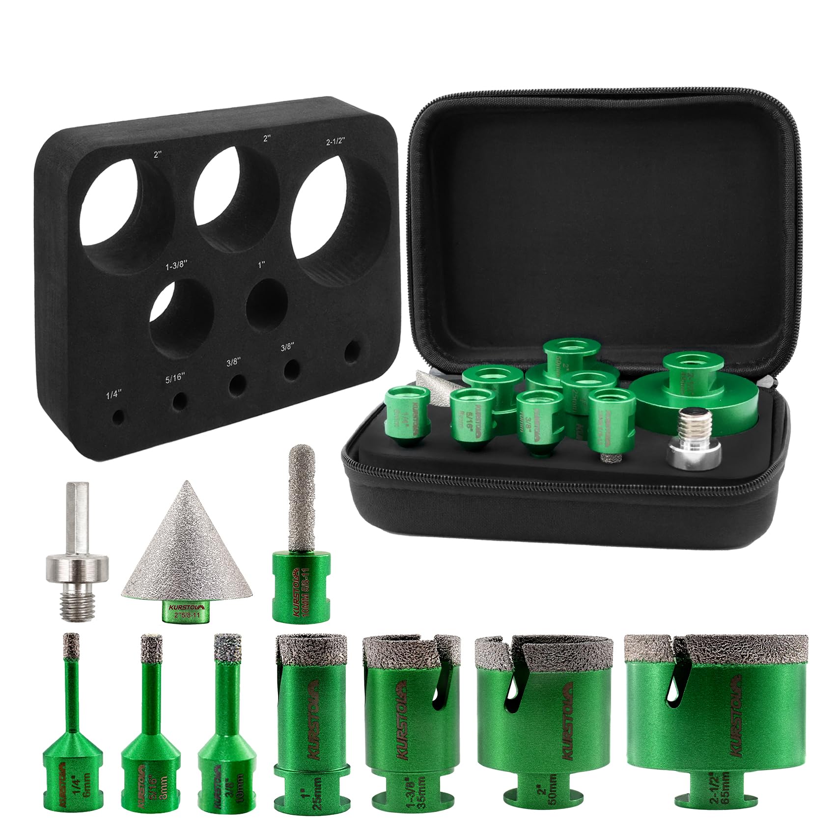 Premium Diamond Core Drill Bit Set - 10pc (6/8/10/25/35/50/65mm) with 2