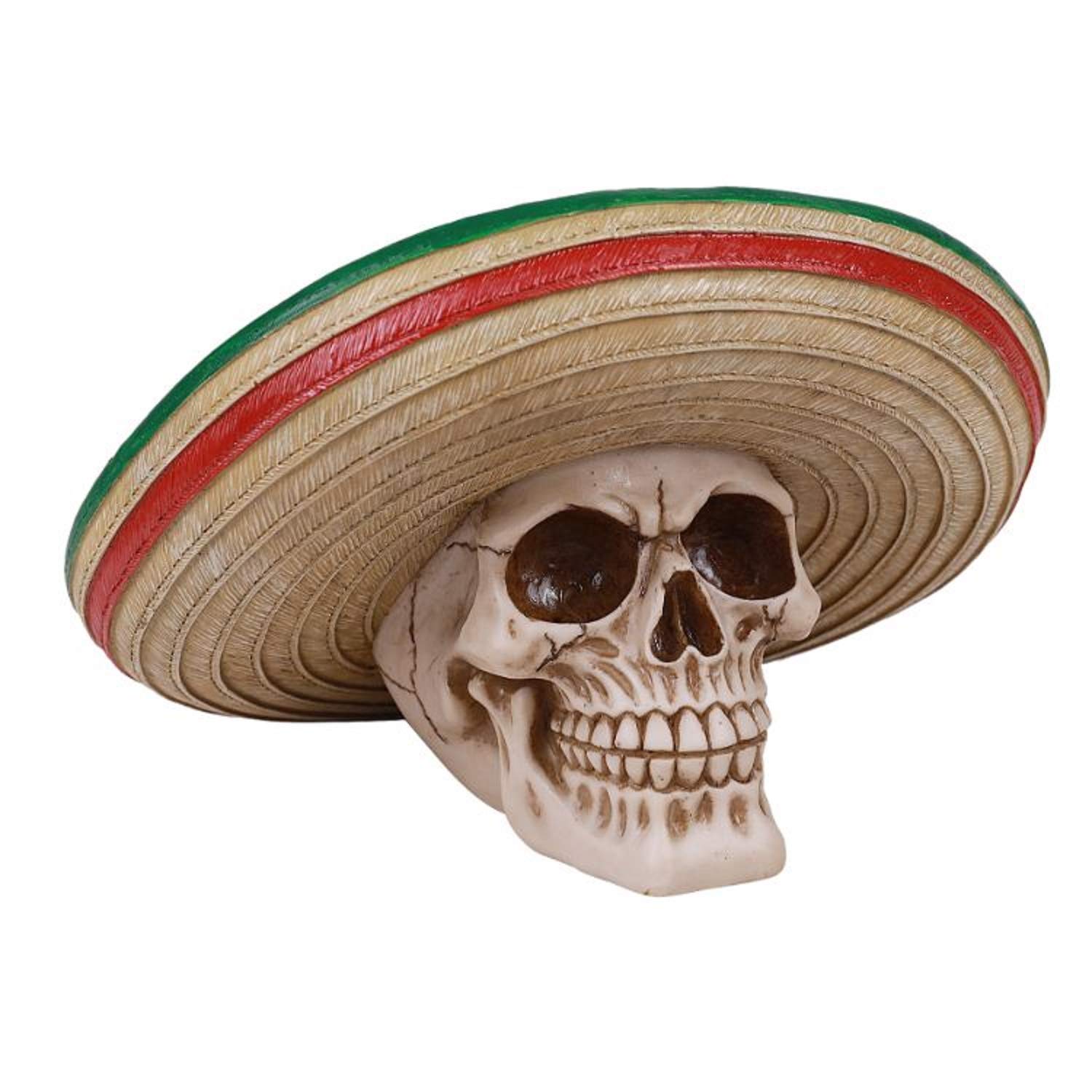 Day of The Dead Mexican Skull Bust Resin Figurine with Sombrero - Handmade Sugar Skull Decor for Halloween, Dia de Los Muertos Altar & Home Decor