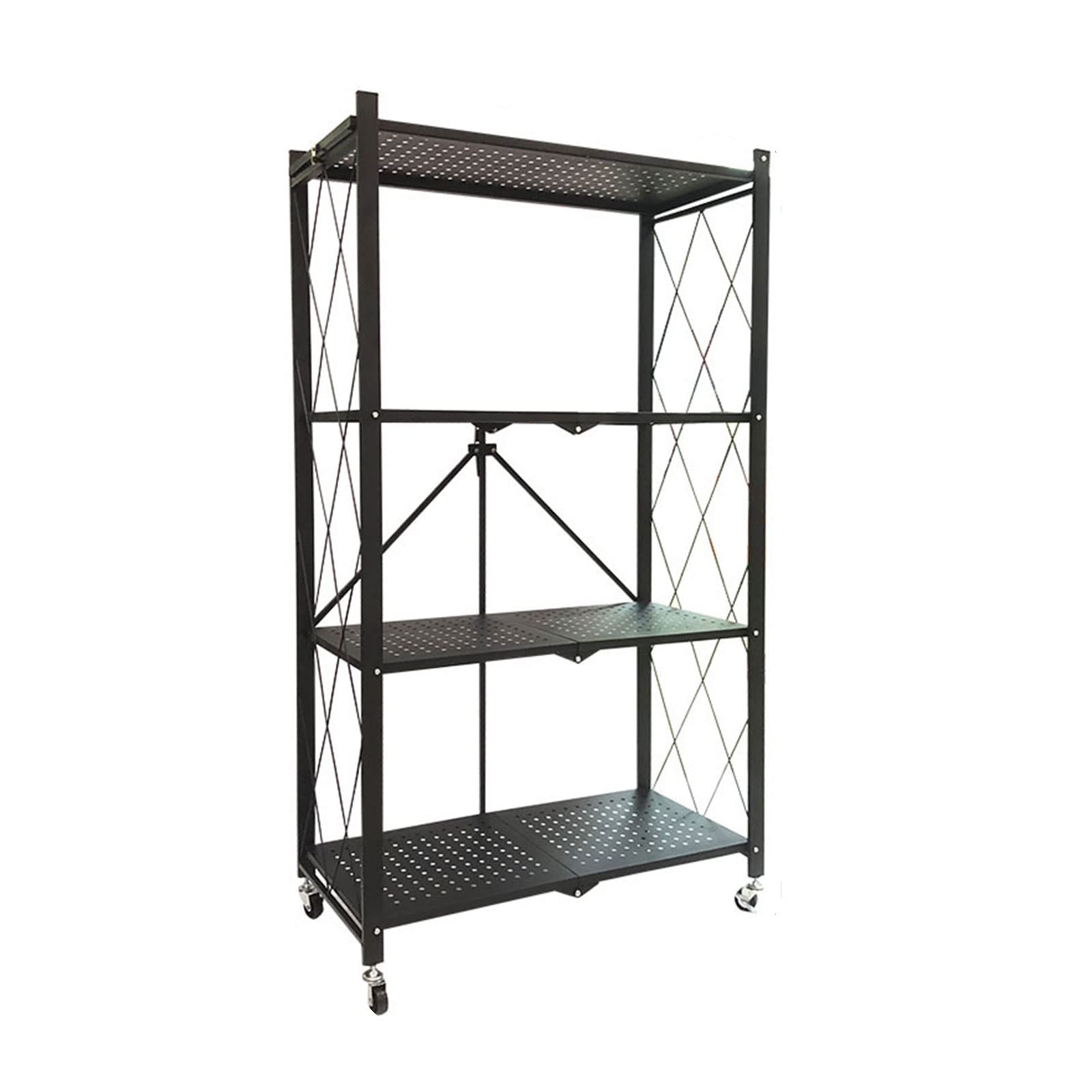 JIAGOA 4-Tier Foldable Heavy Duty Kitchen Cart Storage Trolley with Wheels - Rolling Utility Organizer Rack for Home, Kitchen, Bathroom & Garage - Perfect for Small Space Organization & Mobile Storage Solutions