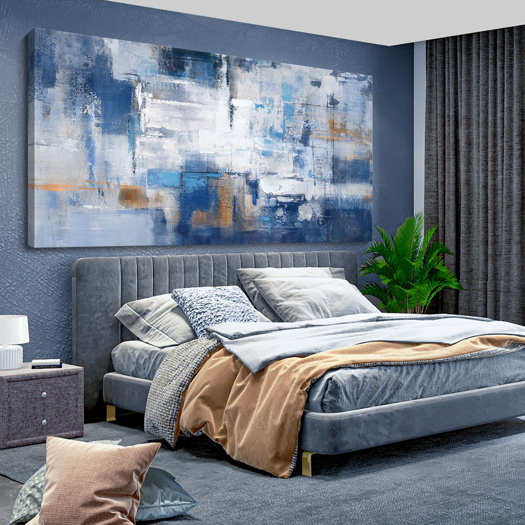 KLAKLA Abstract Blue and White Canvas Wall Art - Modern Large Painting for Living Room, Bedroom & Office Decor | Perfect for Home, Office & Gallery Spaces