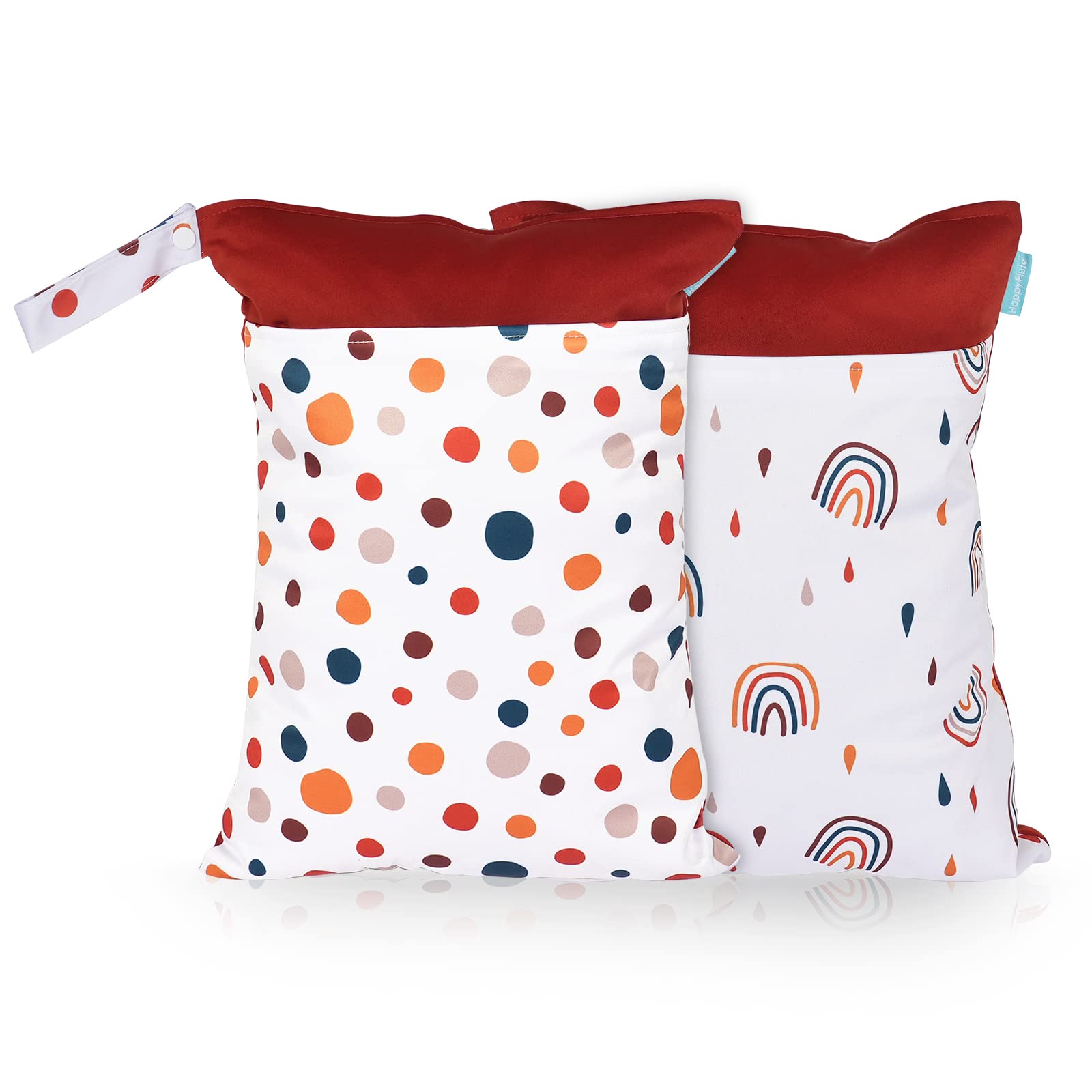 MOMIGO 2-Pack Waterproof Wet Dry Bags for Baby Diapers & Swim Gear - Reusable, Washable Storage Pouch with 2 Zippered Pockets (11.8x15.7 Inch) - Perfect for Daycare, Travel, Beach, Pool & Gym (Rainbow)