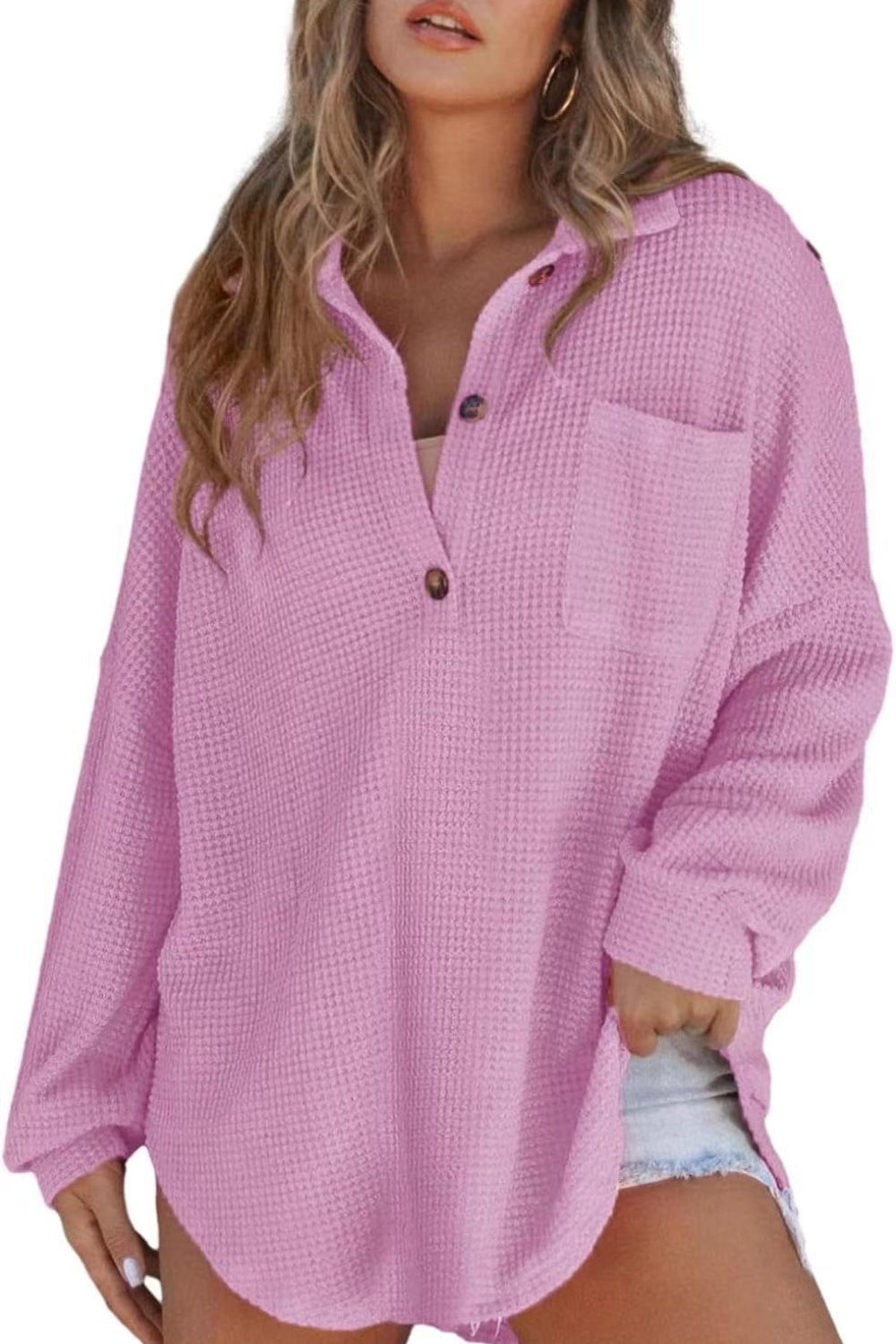 Half Button Long Sleeve Sweatshirt for Women - Comfortable Pullover Top with Button Detail - Casual Fall Winter Fashion for Outfits, Layering & Daily Wear
