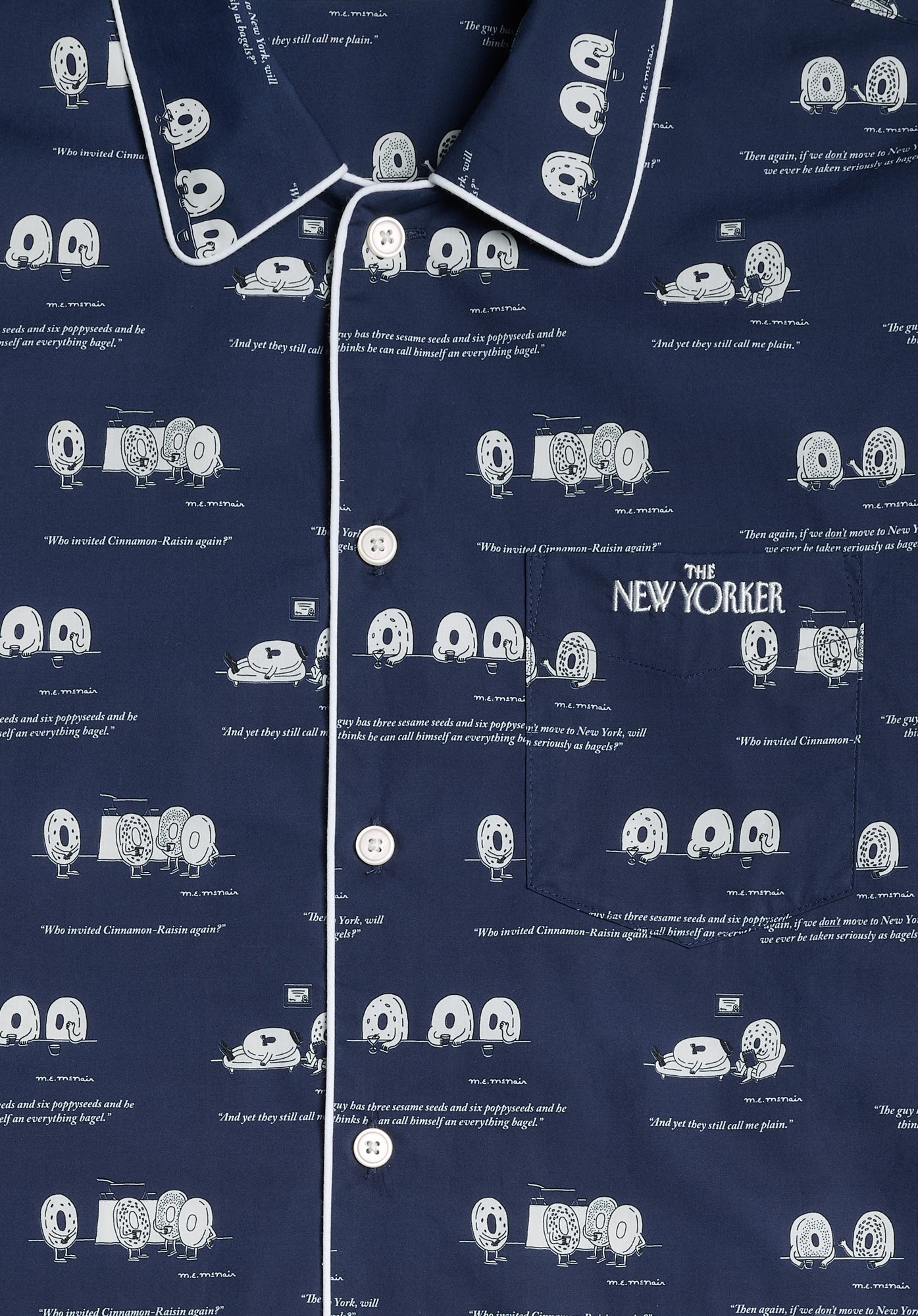 Sleepy Jones x The New Yorker Henry Pajama Set - Navy Blue Dozin' Bagels Print Cotton Pajamas for Men | Comfortable Sleepwear for Lounging & Relaxing at Home