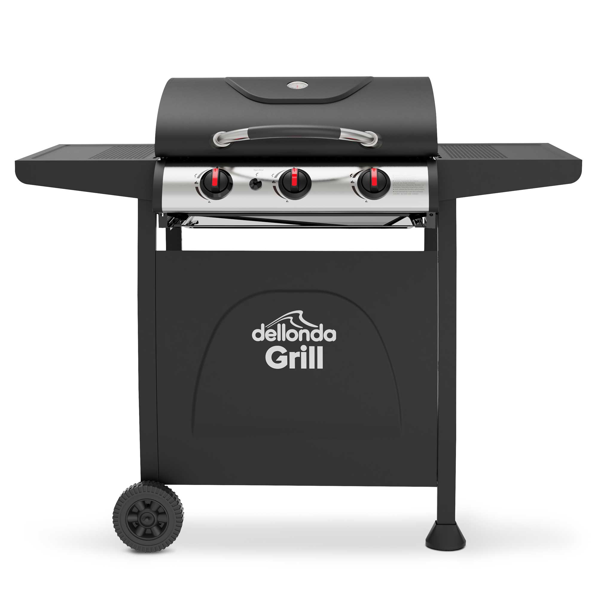 3 Burner Gas BBQ Grill with Piezo Ignition & Built-In Thermometer - Black/Stainless Steel - Perfect for Backyard BBQs, Camping & Outdoor Cooking (Model DG14)