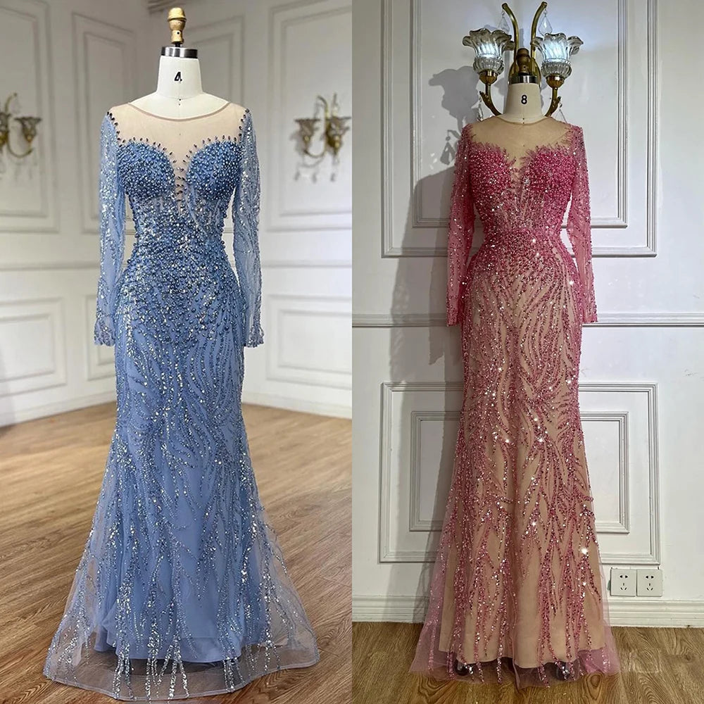 Elegant Beaded Pearl Mermaid Evening Gown for Women - Luxury Dubai Arabia Style Wedding & Party Dress 2025 | Perfect for Formal Events, Galas & Special Occasions