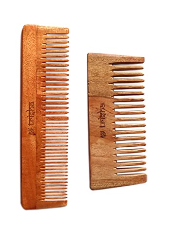 TRISHA Wooden Hair Comb for Women - Natural Hair Growth & Scalp Massage - Pack of 2 - Perfect for Daily Hair Care & Styling at Home or Travel