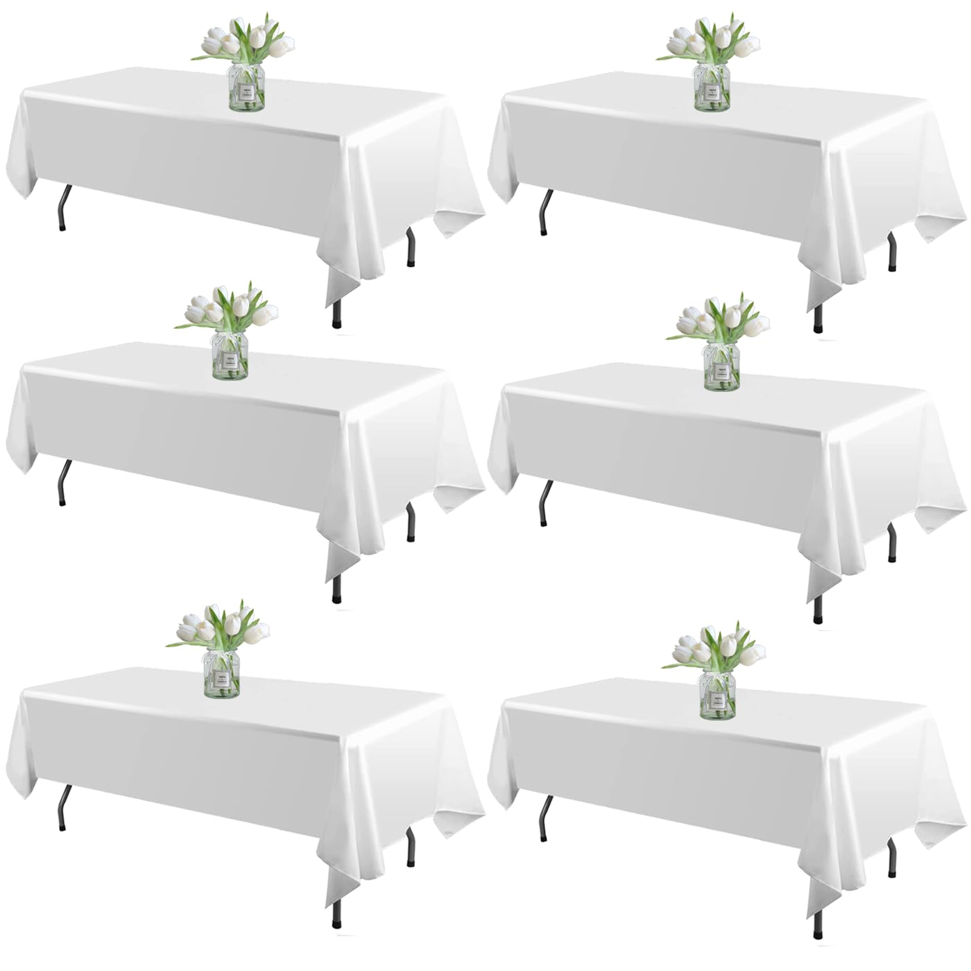 WIGENIUS 6 Pack White Rectangle Tablecloths 60x102 Inch - Polyester Table Cover for 6 Foot Tables, Wrinkle Resistant & Washable Fabric - Perfect for Parties, Weddings, Banquets, Restaurants, and Home Dining Decor