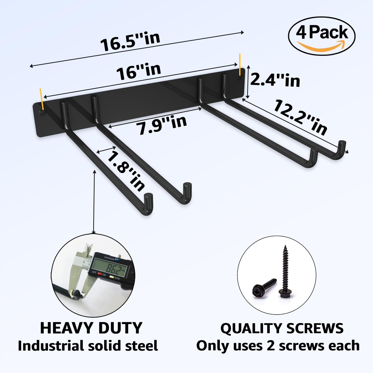 YYR Heavy Duty Folding Chair Storage Rack - 4 Pack Wall Mount Organizer for Garage, Lawn, Beach & Camping Chairs - Solid Metal Hooks with 480 LB Capacity - Space Saving Solution for Garden Tools & Foldable Furniture Storage