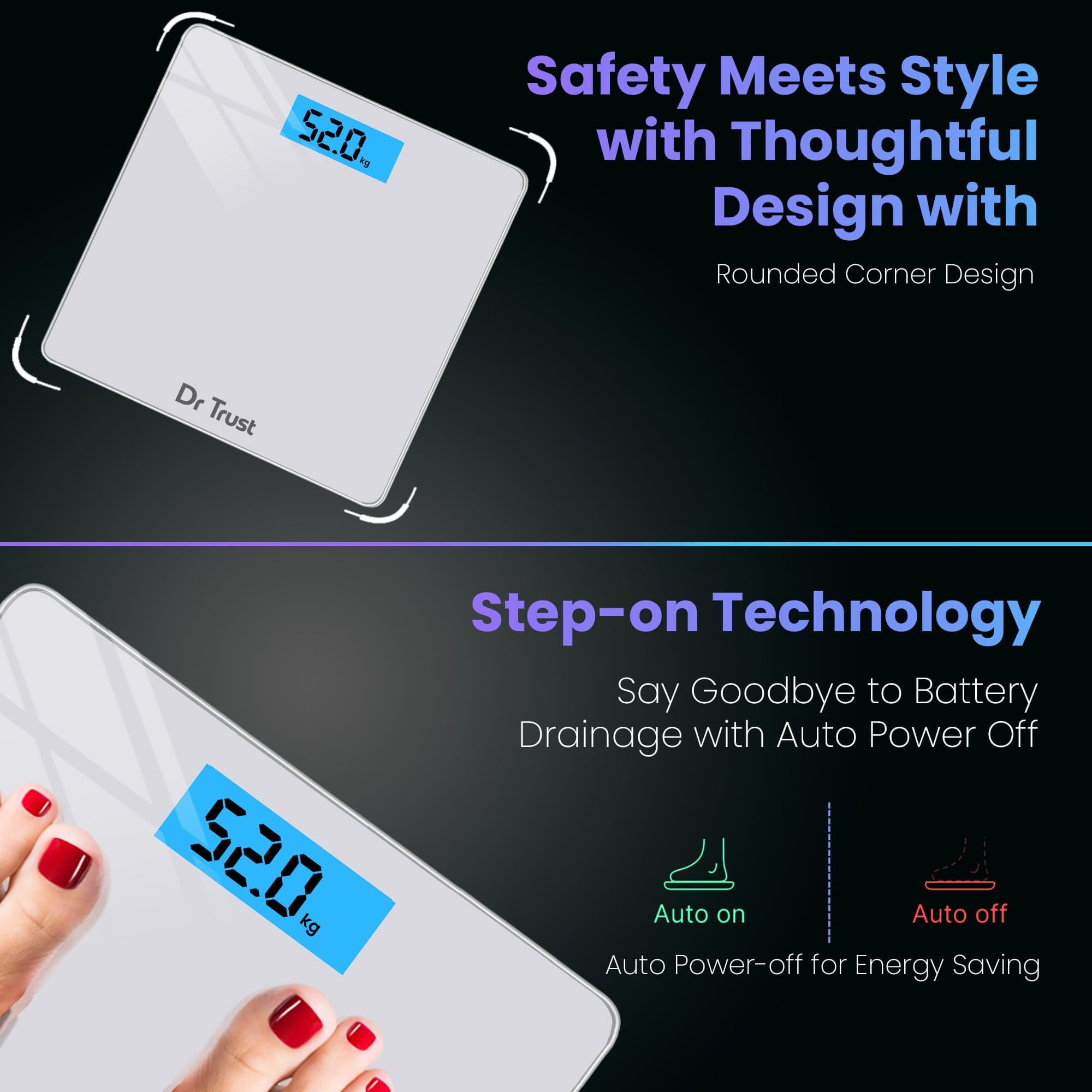 Dr Trust USA Elegance Digital Bathroom Scale - High Precision Body Weight Scale for Home & Gym Use, 400 lbs Capacity, Easy-to-Read LCD Display - Perfect for Daily Health Tracking & Fitness Goals