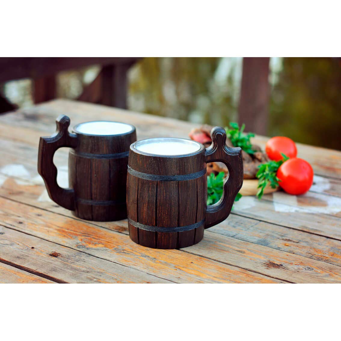 6-Pack 20oz Beer Mugs Set - Stainless Steel Tankard & Wooden Stein - Handmade Gifts for Men (Father's Day, Christmas, Birthday) - Perfect for Home Bars, Parties & Beer Tasting Events - Barrel Brown Design