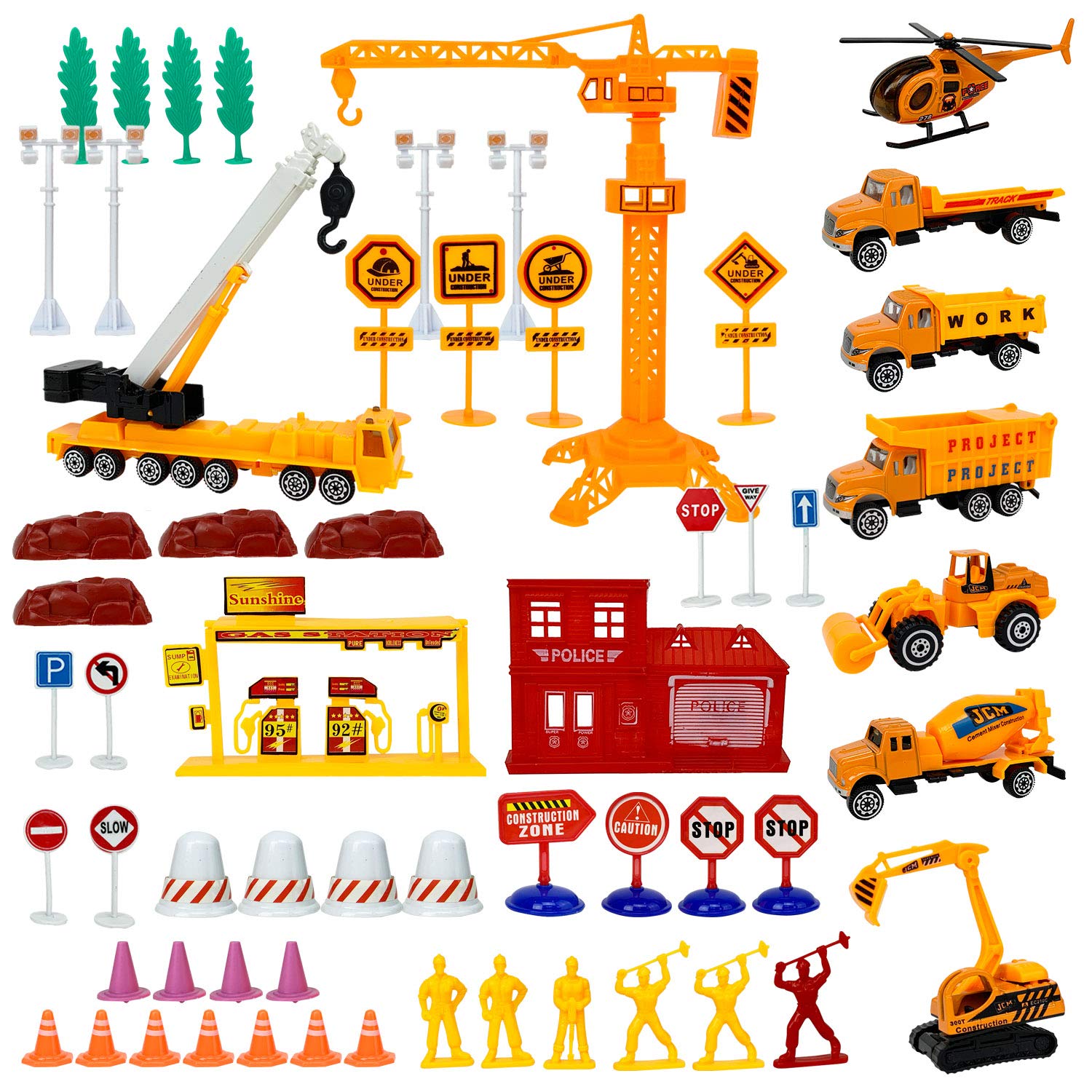 Liberty Imports Engineering Construction Toy Set - 50+ Piece Pretend Play Bucket with Die-Cast Vehicles, Figures & Accessories | STEM Learning Toys for Kids | Perfect for Classroom, Birthday Gifts & Outdoor Sandbox Play