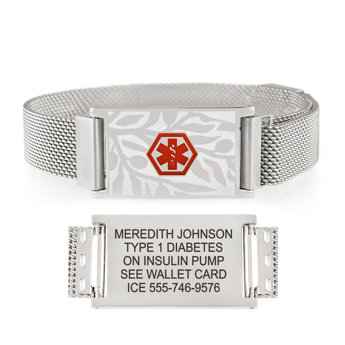 Custom Engraved Medical Alert Bracelet for Women - Adjustable Stainless Steel Floral Design with Magnetic Closure | Free Personalization | Lauren's Hope Medical ID | Perfect for Diabetes, Allergies & Emergency Identification