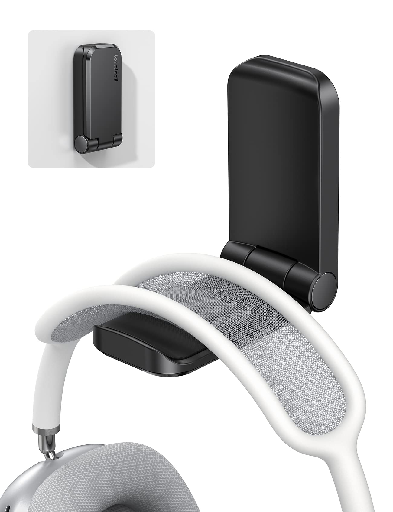 Lamicall Adhesive Headphone Hook Mount - Foldable Magnetic Headset Hanger Under Desk, Gaming Earphone Clip Stand for Sony, Beats, Sennheiser, HyperX - Perfect for Home Office, Gaming Setup & Workspace Organization (Black)