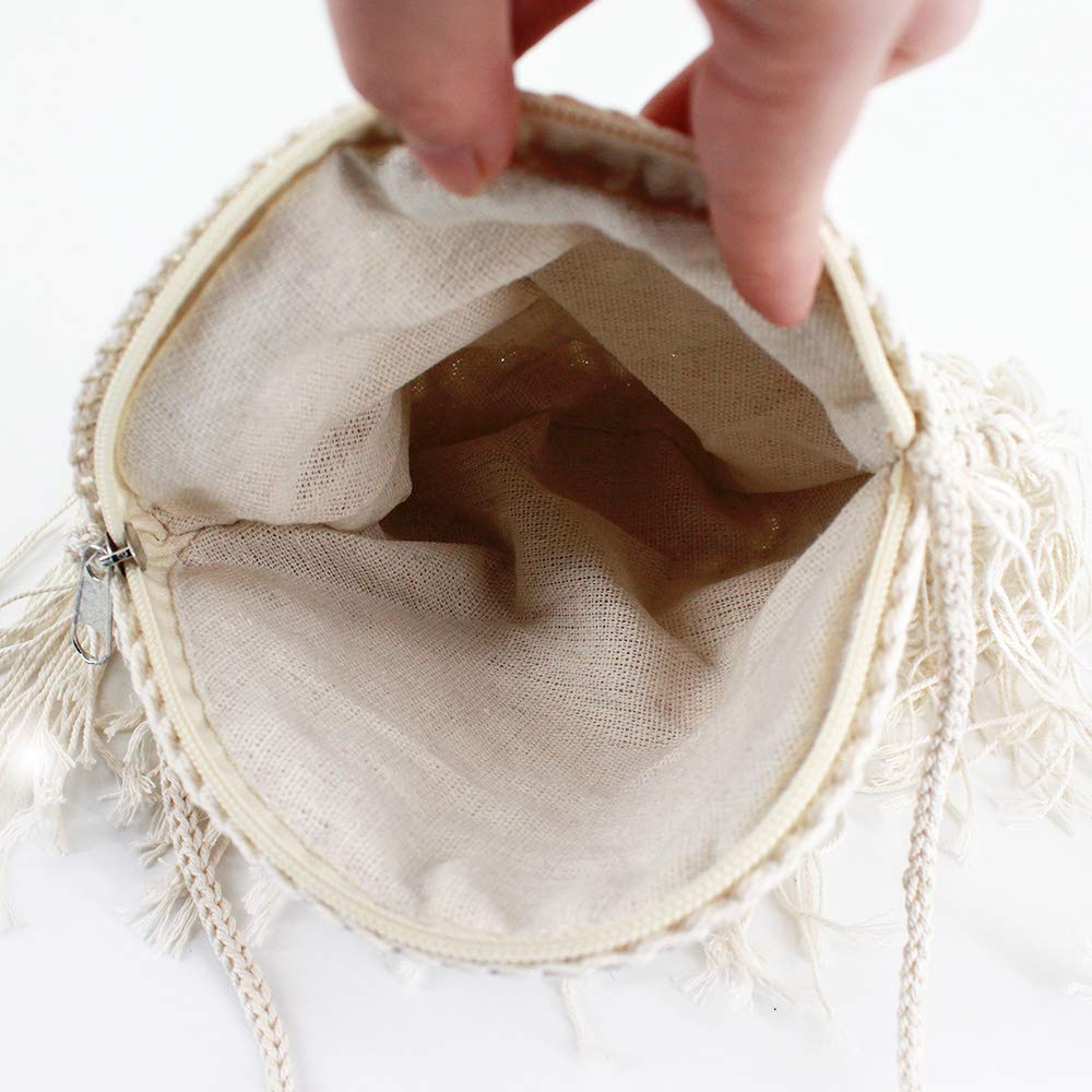 GoClothod Women's Crochet Fringed Shoulder Bag - Cotton Boho Tassel Crossbody Purse for Beach, Festival & Summer Outfits | Hippie Style Handbag for Vacation, Music Events & Casual Wear