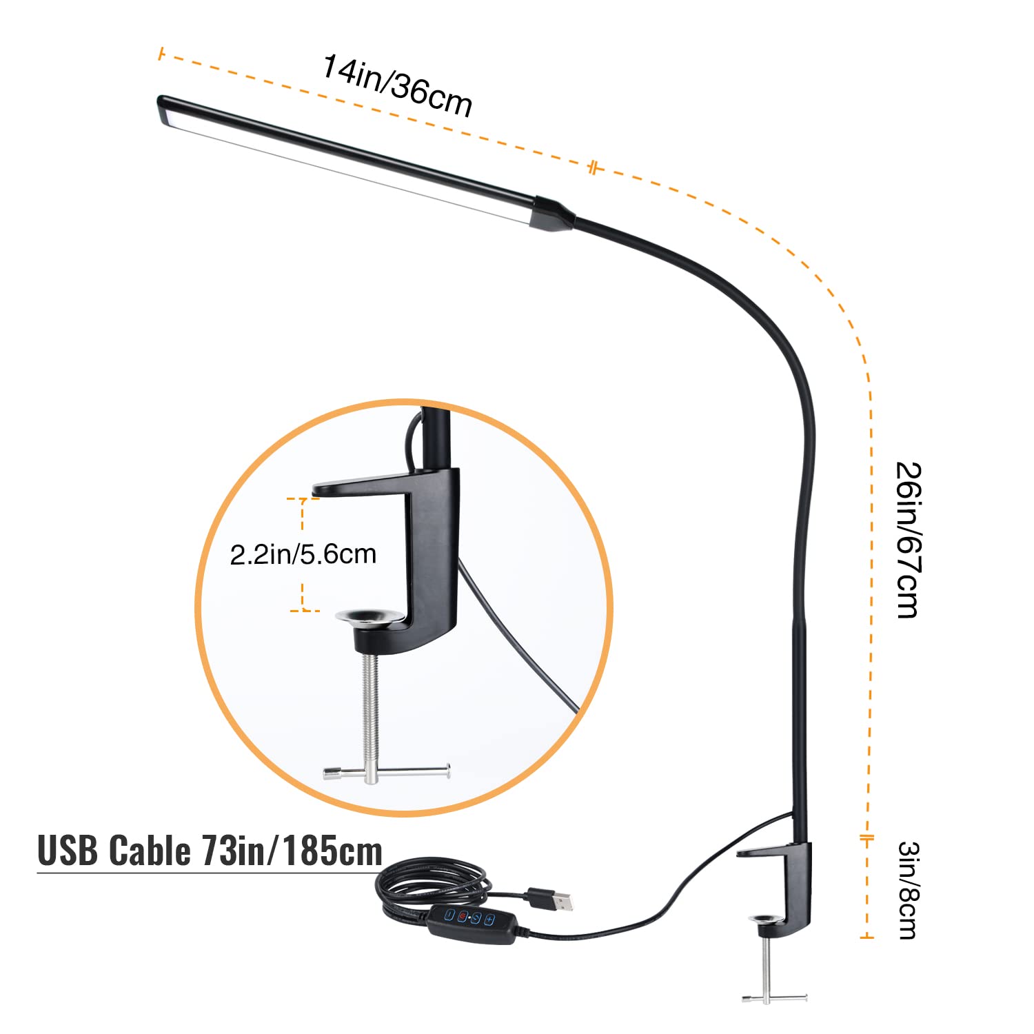 LED Desk Lamp with Clamp - Adjustable Gooseneck Clamp Light, 11W 850 Lumens, 3 Color Modes & 10 Brightness Levels, Eye-Caring Clip-On Desk Lamp for Reading, Studying, Home Office, Dorm Room, and Workspace