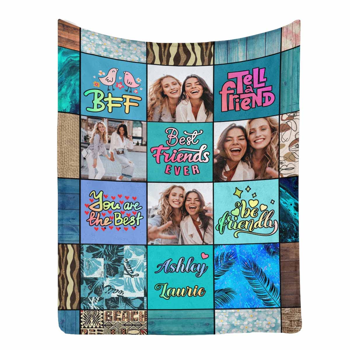 Custom Best Friend Photo Blanket - Personalized Flannel Friendship Gift for Women, BFF Sister & Graduation - Soft Blue 40x50 Inch Throw Blanket - Perfect for Cozy Nights, Dorm Room Decor & Special Occasions