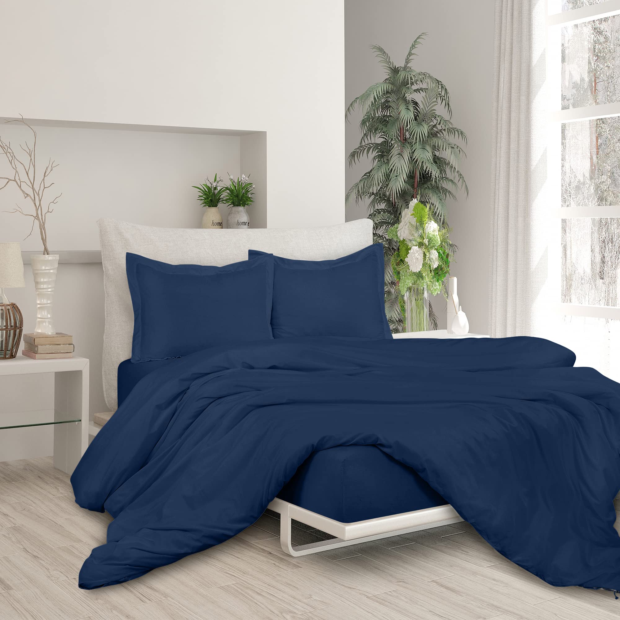 ROYALE Navy Duvet Cover Queen Size - 3 Piece Luxury Bedding Set with Button Closure - 90x90 Inch Duvet Cover & 2 Pillow Shams - Soft Microfiber Comforter Cover - Perfect for Master Bedroom, Guest Room & Vacation Homes