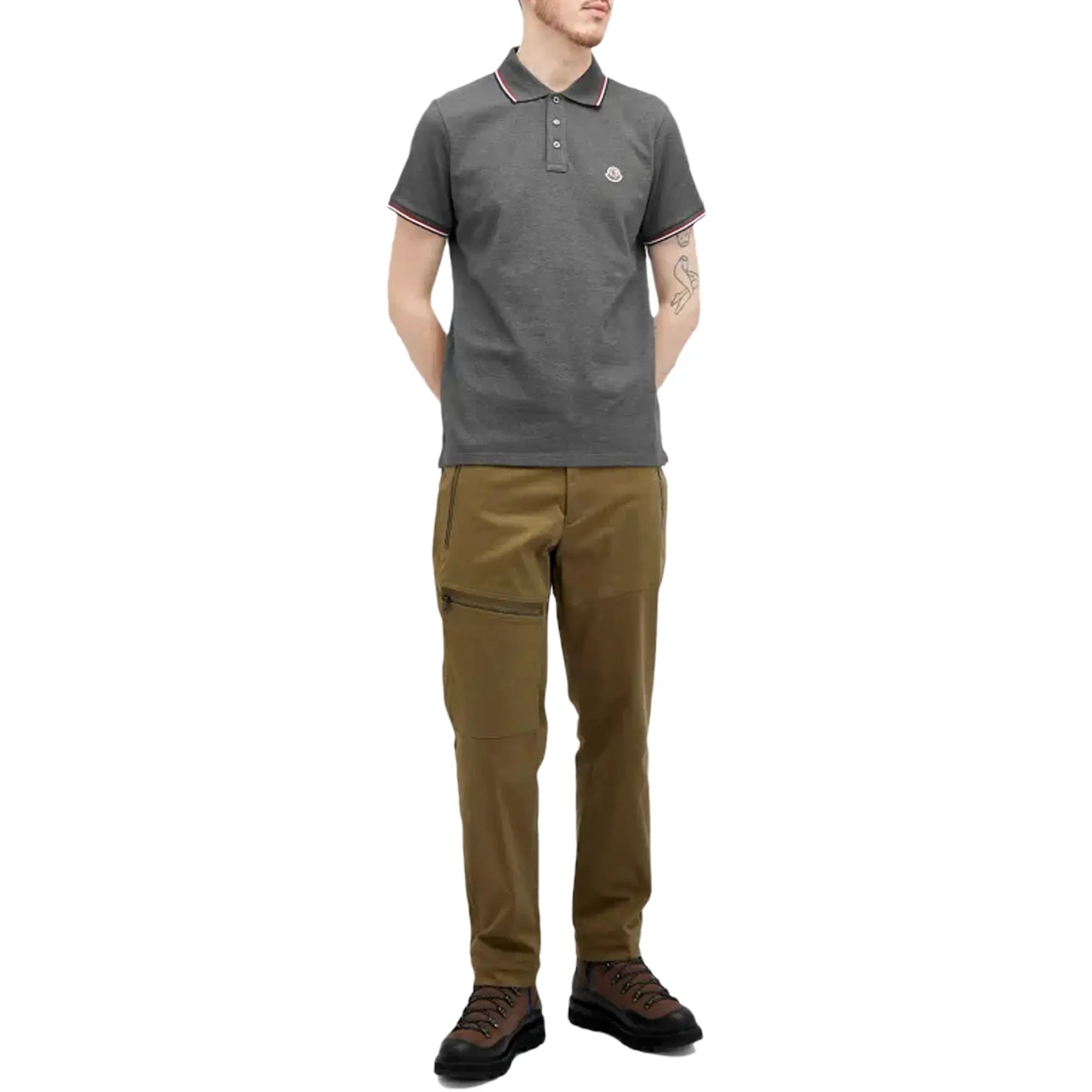 Moncler Men's Dark Grey Polo Shirt - Premium Cotton Short Sleeve Casual Shirt for Business & Weekend Wear