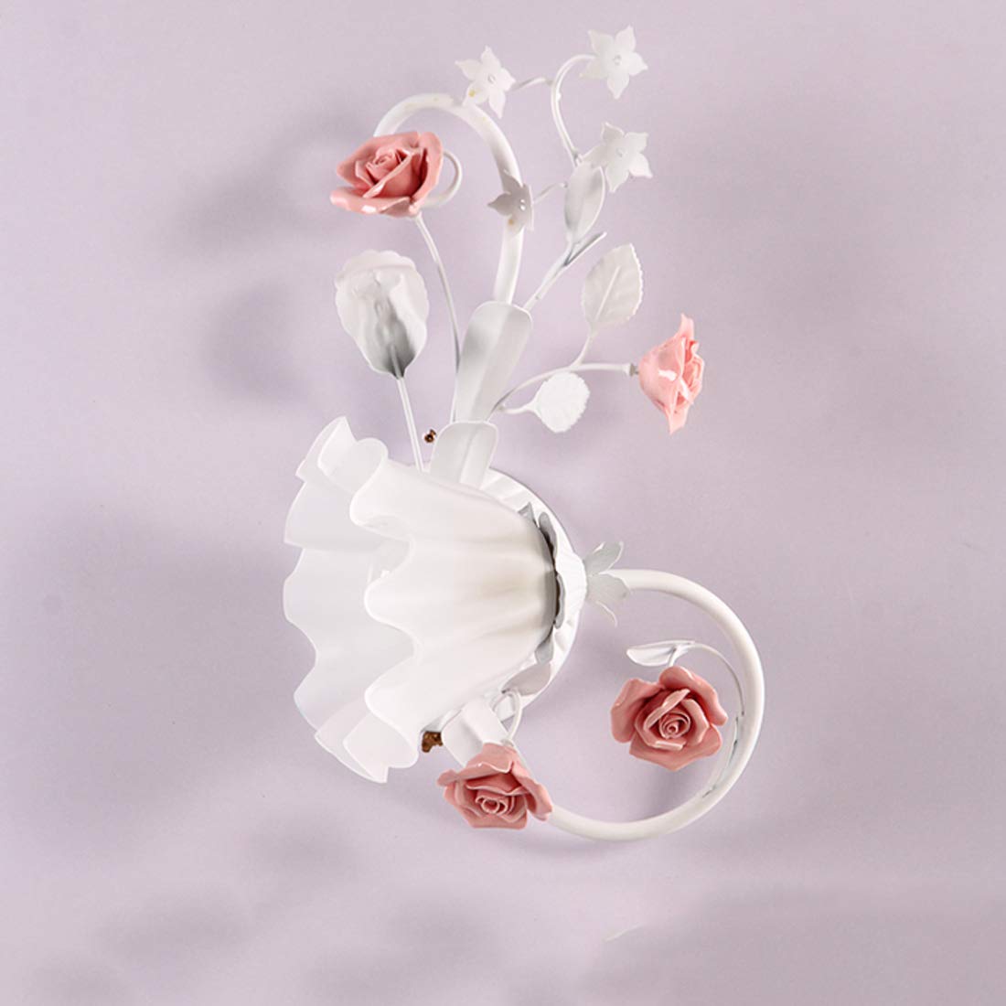 European Style Ceramic Pink Rose Wall Lamp with Glass Shade - Bedside Sconce Lighting for Bedroom, Living Room, Hallway & Balcony | Romantic Home Decor & Ambient Lighting