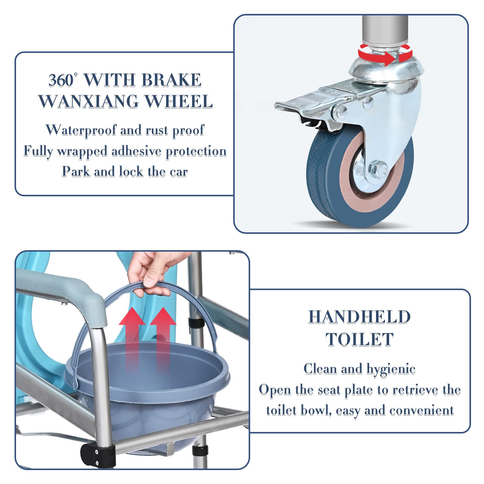Shower Chair with Wheels - 330 lbs Weight Capacity Rolling Bath Commode for Elderly & Disabled - Adjustable Height Toilet Safety Chair for Home & Hospital Use (White)