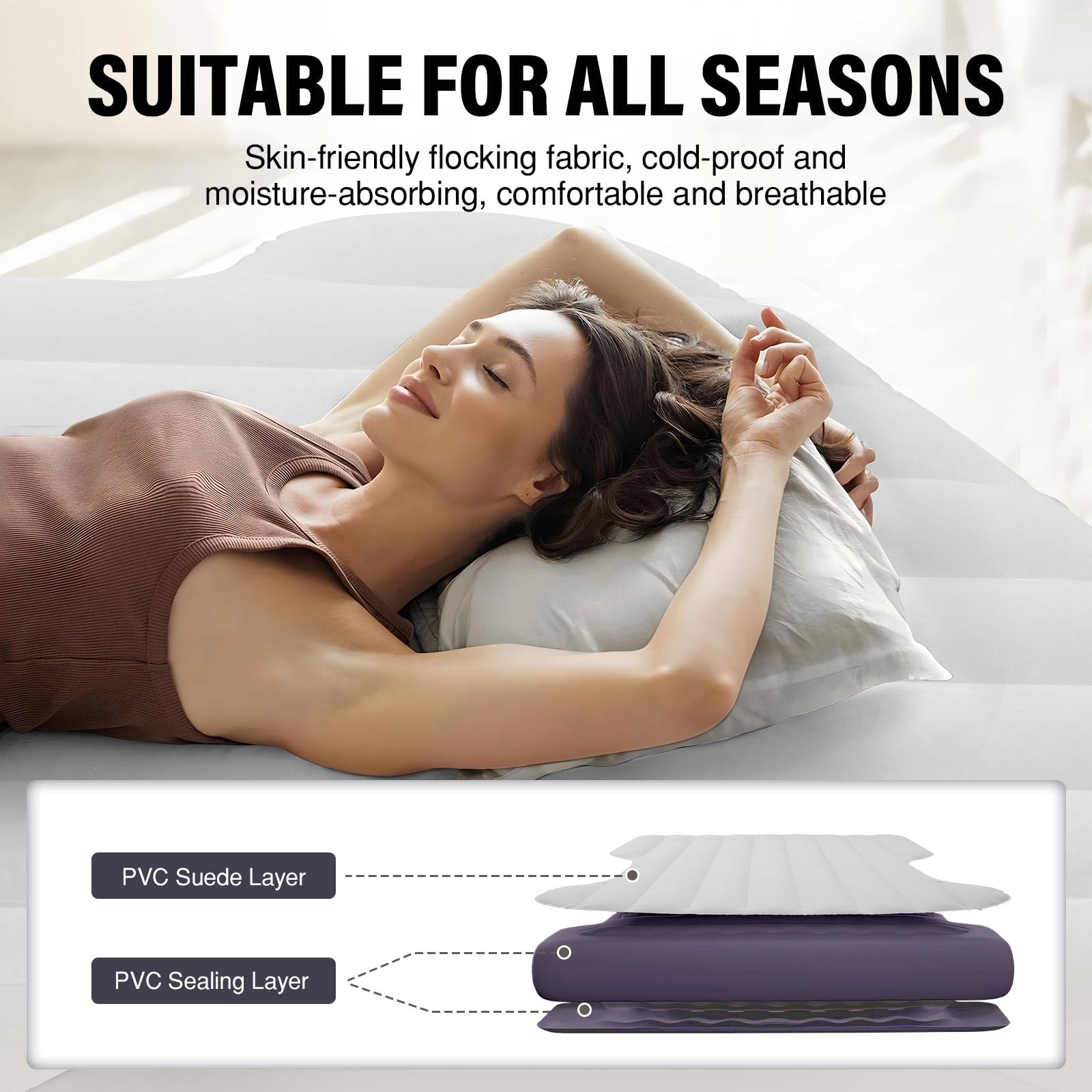 Tesla Model Y Air Mattress 2020-2025 - Self-Inflating Camping Bed with Built-in Pump, Portable Flocking Surface Air Couch for Outdoor Travel & Car Camping Accessories (Beige & Blue) - Perfect for Road Trips, Camping Adventures & Tesla Sleepovers