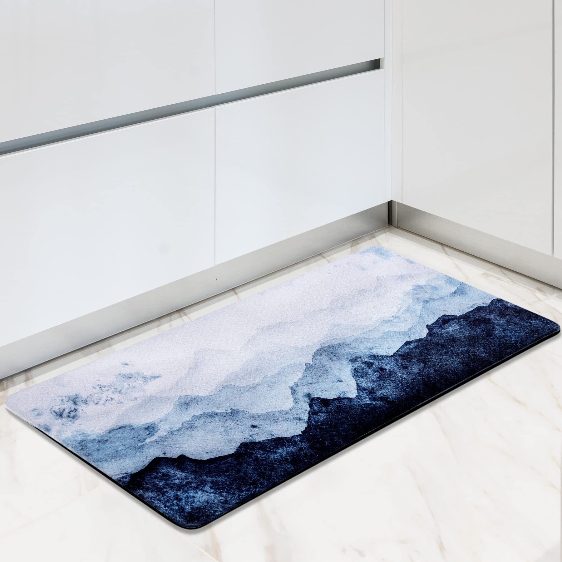 MAYHMYO Blue Anti-Fatigue Kitchen Rugs - Non-Slip, Waterproof, Cushioned Sink Mats for Standing Comfort - Perfect for Kitchen, Laundry, Bathroom, Office, and Home Use