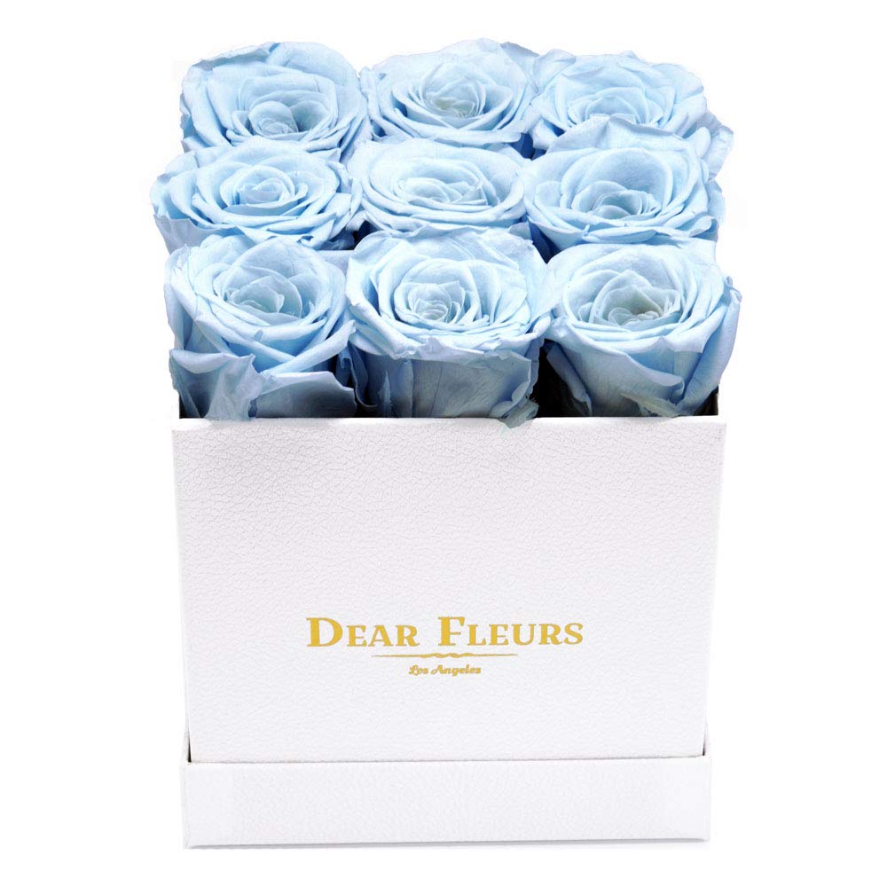 Real Preserved Roses That Last 1 Year | Luxury Gift Box with Baby Blue & White Leather Finish | Perfect for Anniversaries, Valentine's Day & Home Decor