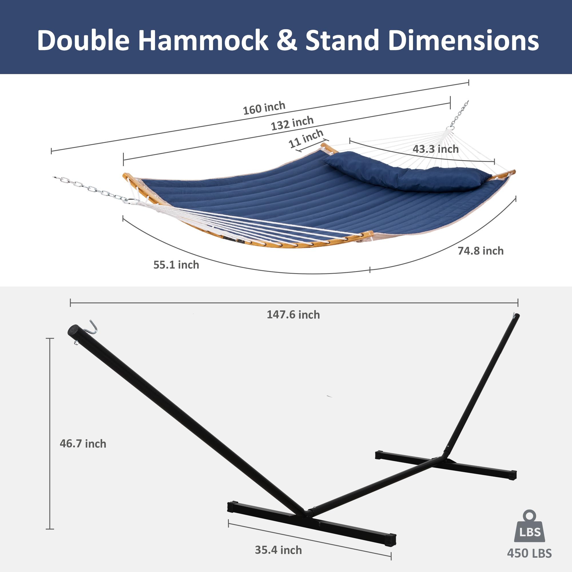 Portable Outdoor Hammock with Stand - Heavy Duty Hammock with Carrying Bag, Soft Pillow & Balance Ropes - Dark Blue - Perfect for Camping, Backyard Relaxation & Beach Vacations