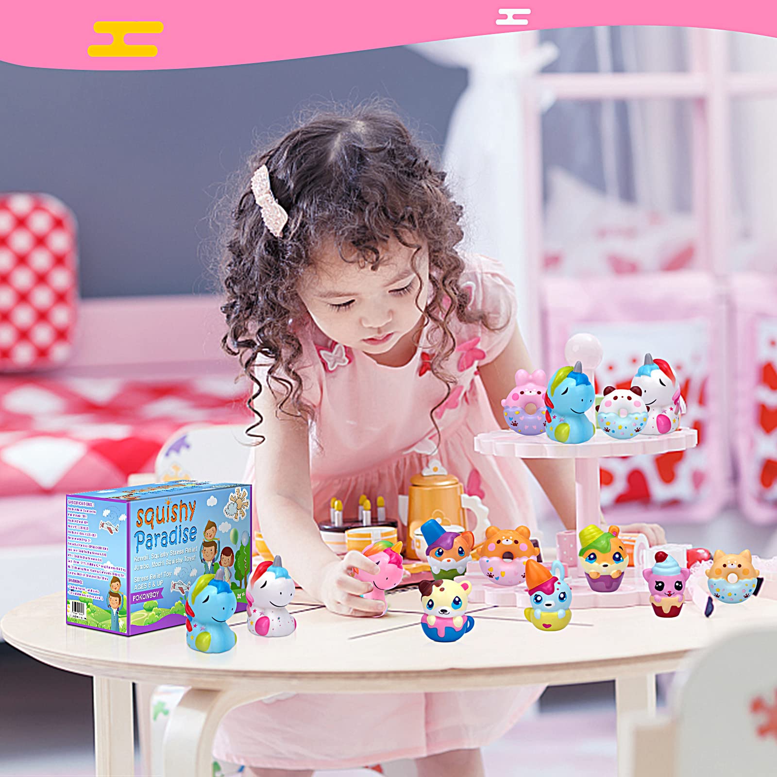 POKONBOY 20 Pack Jumbo Squishies Keychain - Cream Scented Slow Rising Squeeze Toys, Unicorn Donut Animal Stress Relief Toys for Kids, Easter Basket Stuffers & Birthday Party Favors for Boys Girls Age 3+ | Fun Sensory Toys for Stress Relief, Classroom Rewards & Travel Fidget Play
