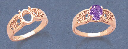 Solid Sterling Silver or 14kt Gold 8x6mm & 10x8mm Oval Filigree Ring Shank Setting - Size 7 (163 431/143 431) - Perfect for Engagement Rings, Wedding Bands & Jewelry Making