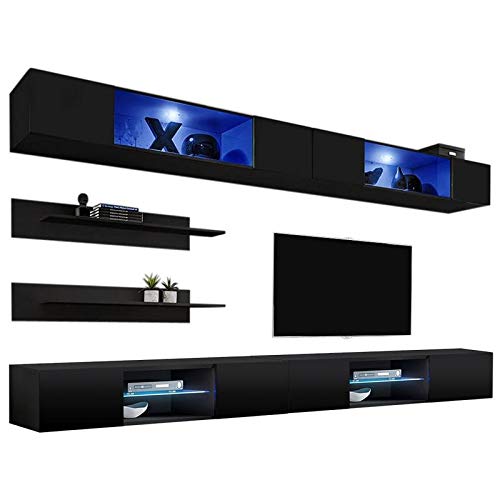 Modern Wall-Mounted TV Stand with Storage Shelves & LED Lights - I3 33