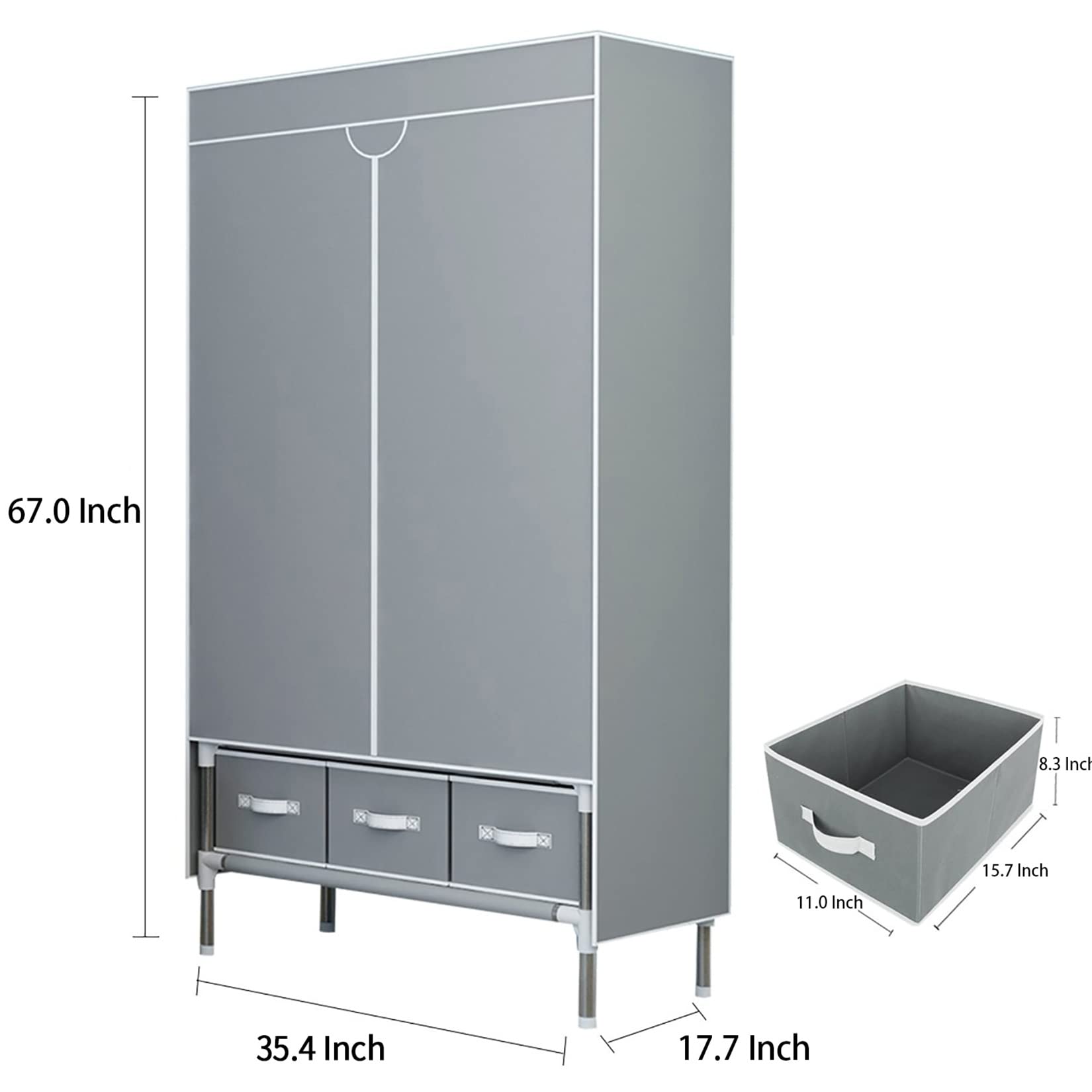 Portable Rolling Wardrobe Closet with Hanging Rack & 3 Drawers - Non-Woven Fabric Storage Organizer for Clothes, No-Tool Assembly, 35.4