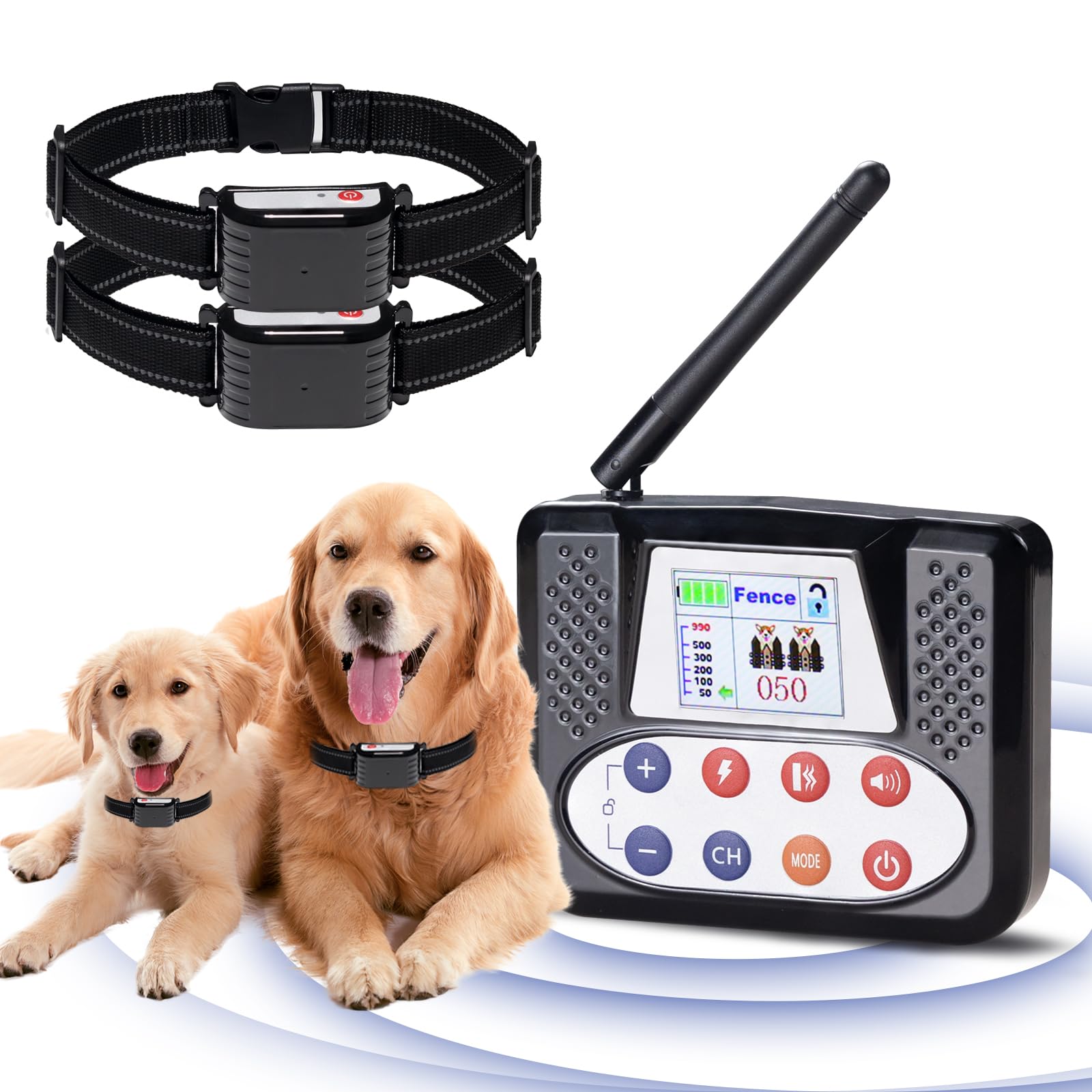 Wireless Dog Fence System for 2 Dogs - Electric Pet Fence with Remote Control & Shock Collar - Safe Dog Training Containment Solution for Large Yards and Outdoor Use