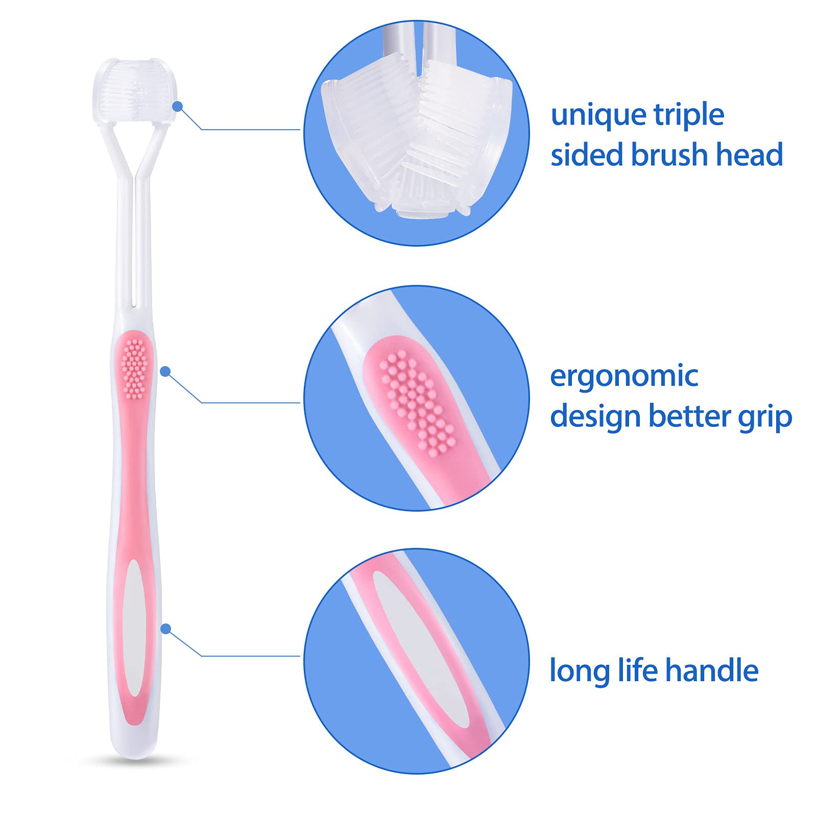 Boao 4-Pack 3-Sided Toothbrush for Kids - Autism Sensory Toothbrush with Soft Bristles for Gentle Teeth & Gum Care - Travel-Friendly Design (Pink, Blue, Orange, Purple) - Perfect for Daily Oral Hygiene & Special Needs Children