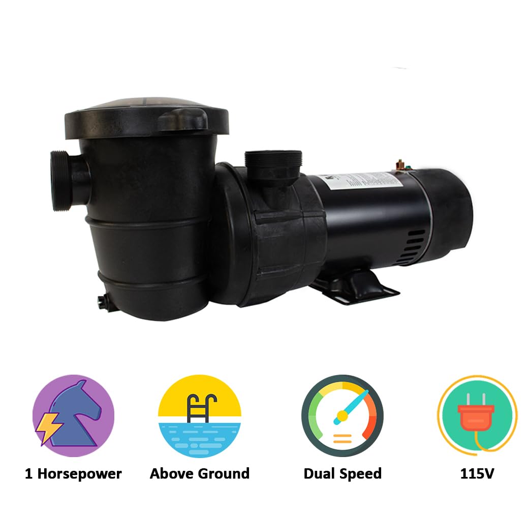 Rx Clear Extreme Force High Performance 1.5 HP Dual Speed Pool Pump for Above Ground Swimming Pools | 115V 9 Amps | Energy Efficient | 6-Foot Cord Included | Perfect for Backyard Pool Maintenance & Water Circulation