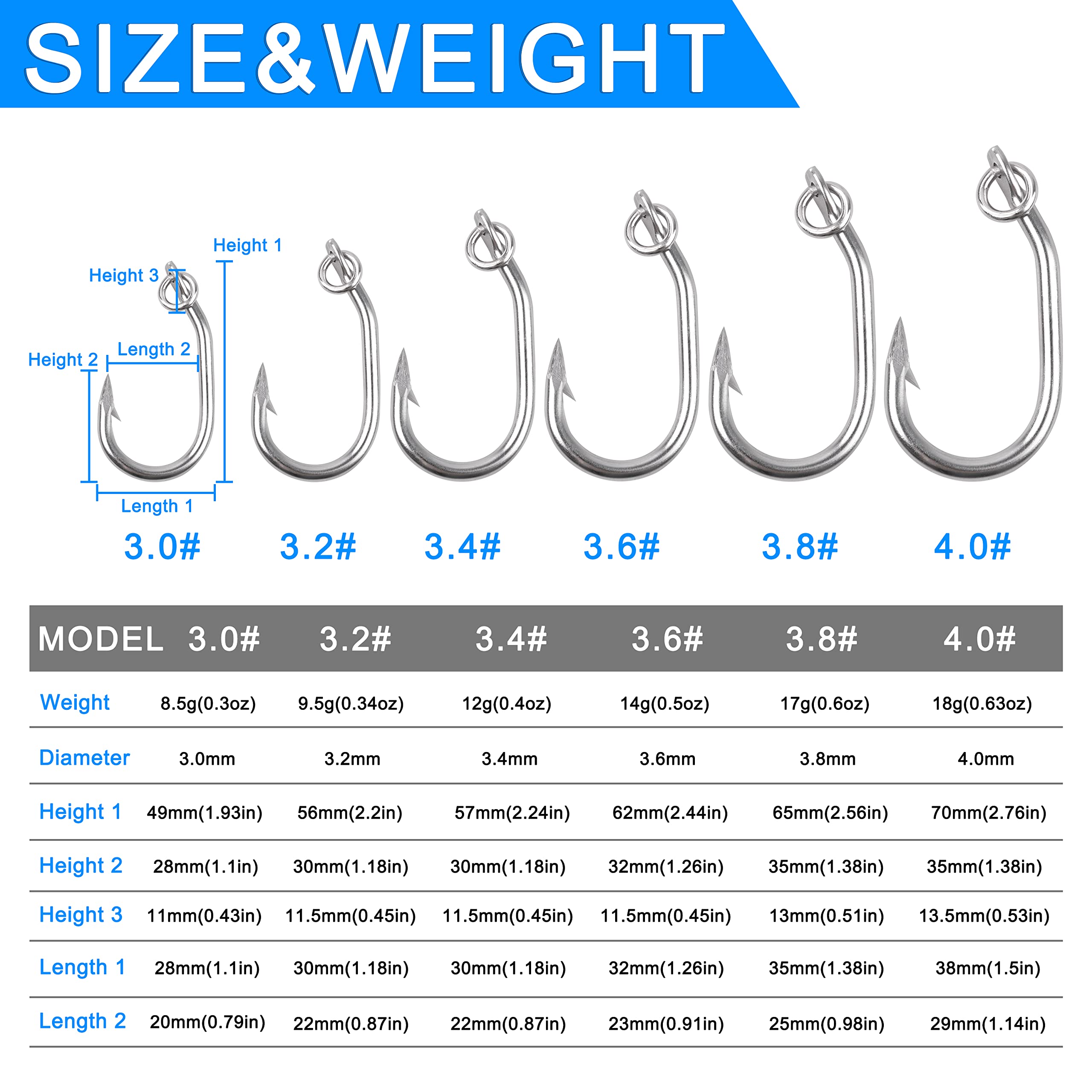 10pcs Ringed Live Bait Fishing Hooks - Stainless Steel Saltwater Big Game Circle Hooks for Tuna, Shark, Swordfish & Catfish | Heavy Duty Ocean Fishing Gear for Deep Sea & Offshore Angling