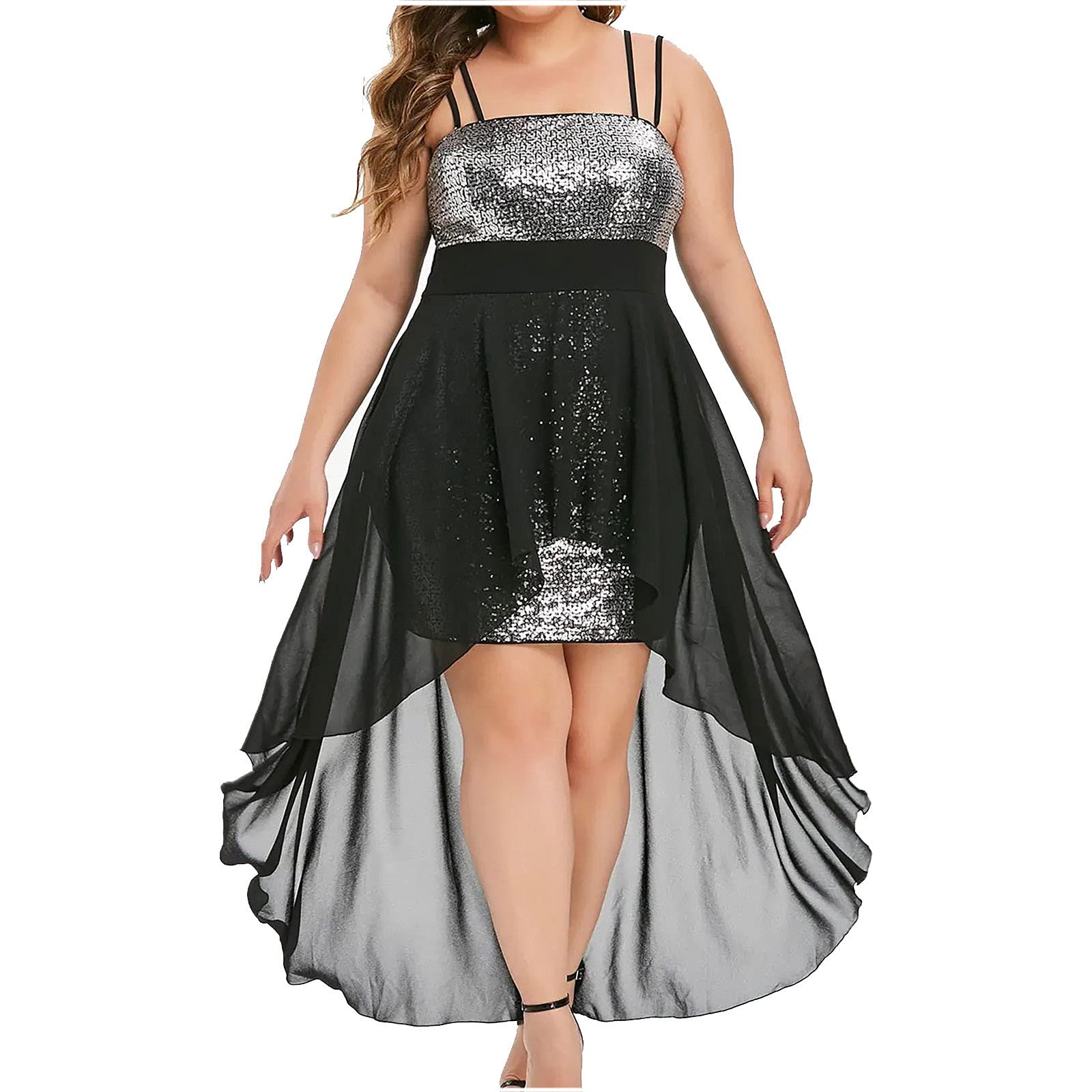 Padaii Women's Sexy Sequin Cocktail Dress - Deep V Neck Sleeveless Loose Tunic Evening Gown Plus Size for Party, Club & Special Occasions