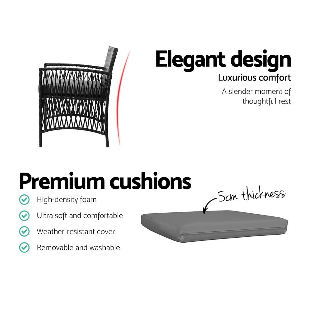 Gardeon 3-Piece Outdoor Patio Furniture Set - Wicker Bistro Dining Chairs for Garden, Balcony & Backyard | Perfect for Outdoor Entertaining & Relaxation