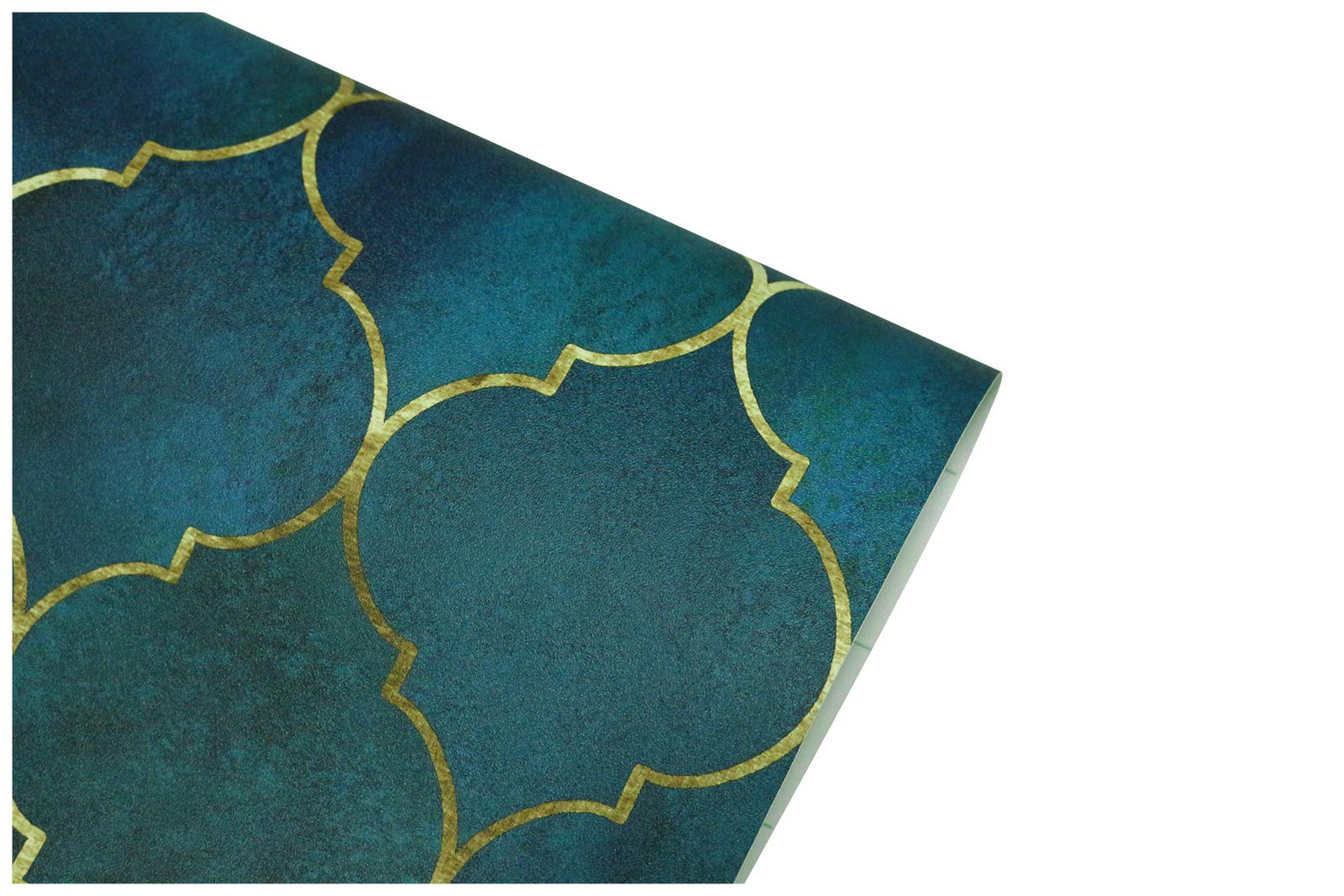 HaokHome Peel and Stick Wallpaper - Self-Adhesive Removable Wallpaper for Home & Bathroom Decor (17.7x118 inches) - Trellis Pattern in Emerald Green, Sapphire Blue & Gold - Perfect for Accent Walls, Nursery, Kitchen Backsplash & Rental Apartment Makeovers