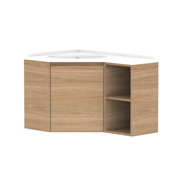 ADP Glacier Lite Corner Vanity with Cast Marble Top - Space-Saving Twin Wall Hung Bathroom Sink Cabinet for Small Bathrooms | Perfect for Apartments, Powder Rooms & Modern Home Decor