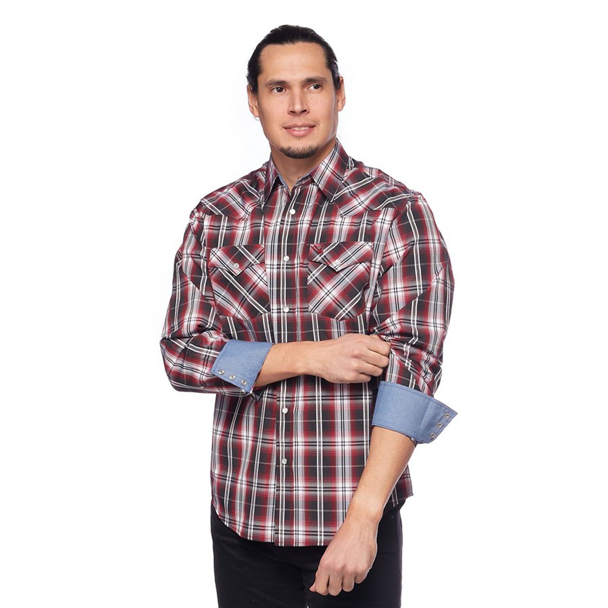 Avalon Men's Red Grey Black Plaid Flannel Long Sleeve Shirt - Soft Comfortable Casual Wear for Fall Winter Outdoor Activities