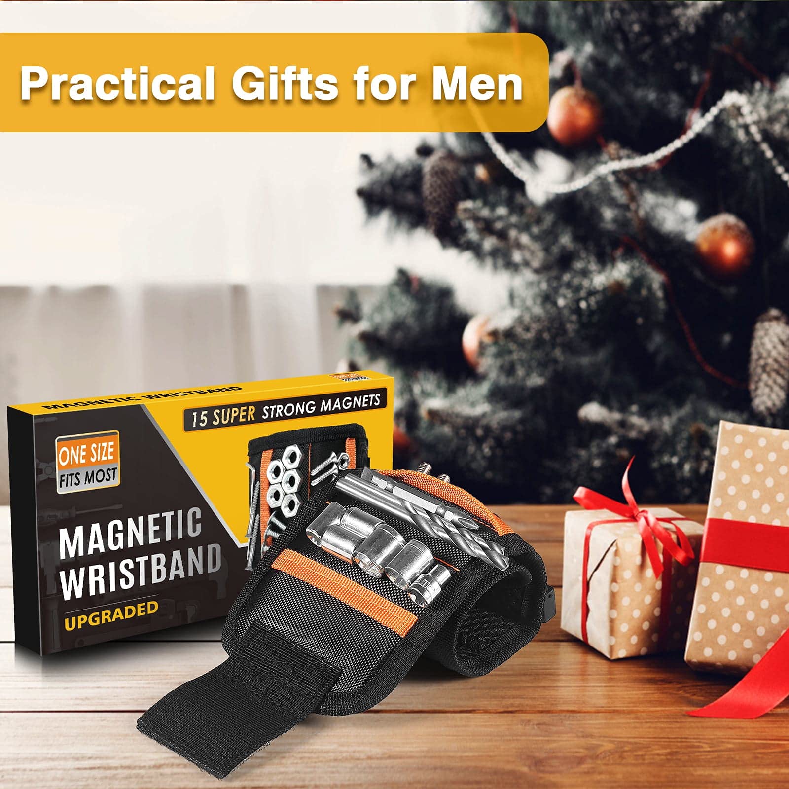 Valentine's Day Gifts for Men - Magnetic Tool Wristband with 15 Strong Magnets for Holding Screws, Nails & Drill Bits - Perfect Gadget for Boyfriend, Husband & Dad - Ideal for DIY Projects, Construction Work & Home Repairs