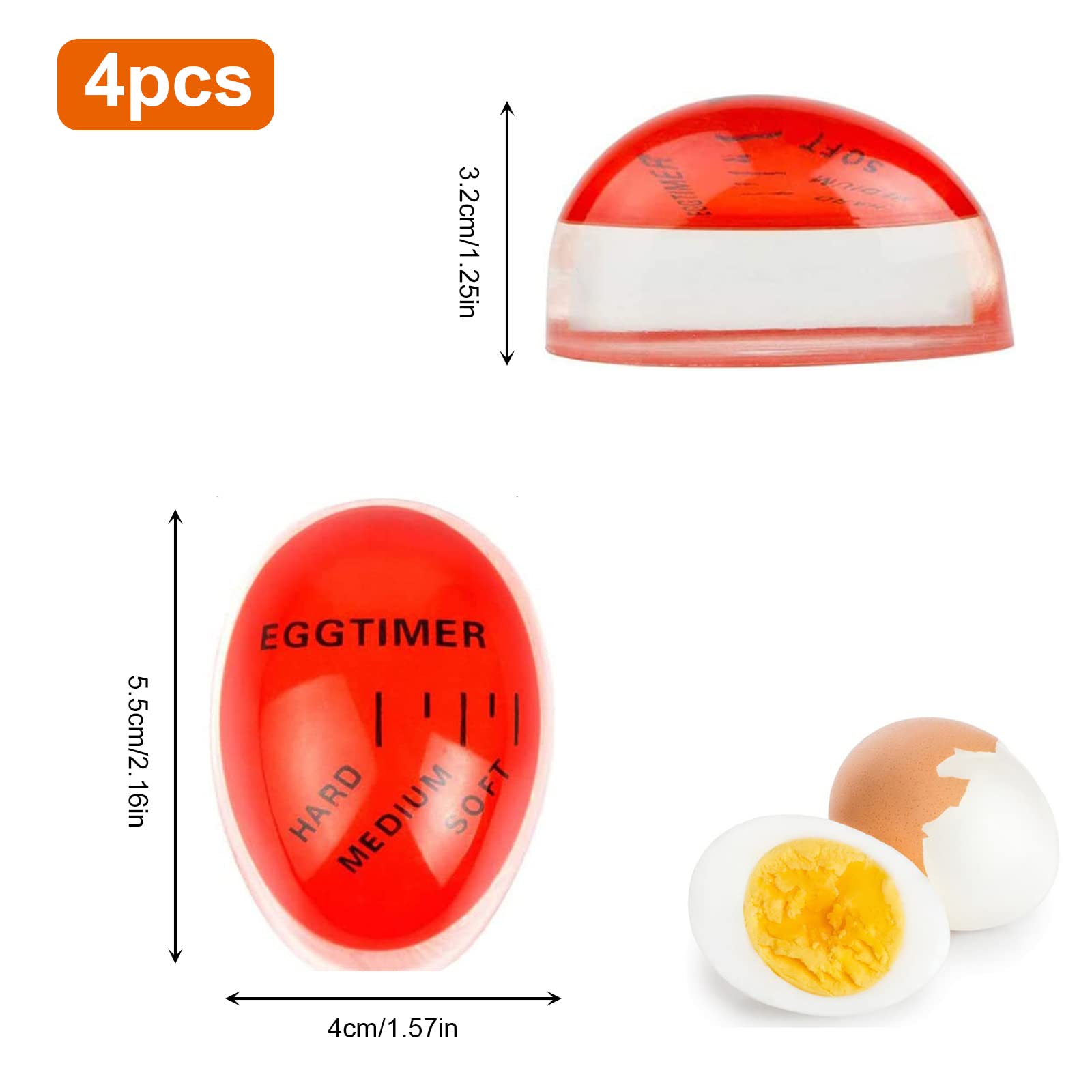 4-Piece Egg Timer Set for Soft, Medium & Hard Boiled Eggs - Reusable Color Changing Kitchen Tool, Durable & Non-Toxic (Red) - Perfect for Breakfast, Meal Prep & Cooking Enthusiasts