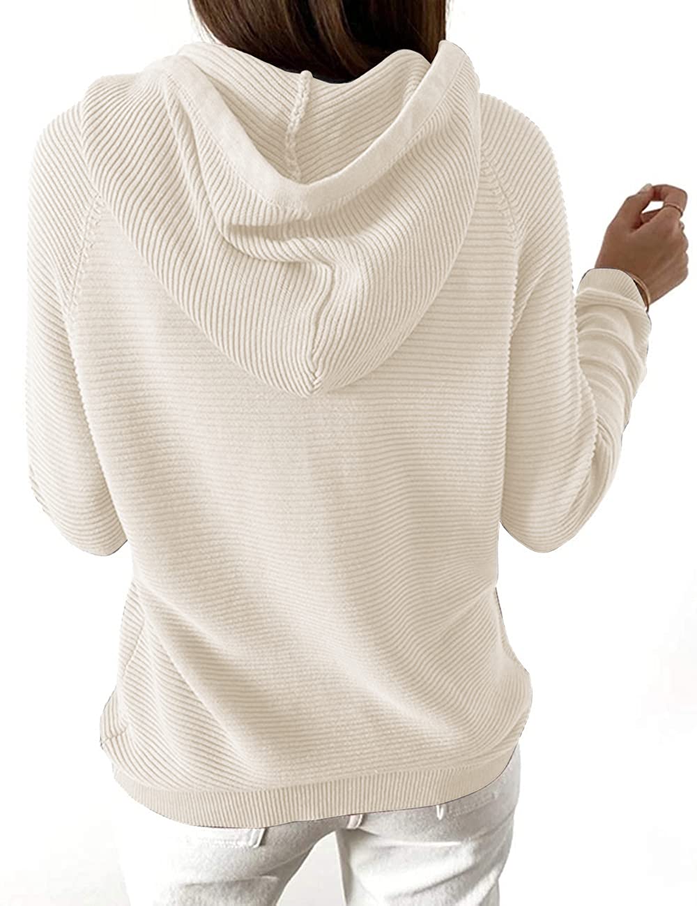 Lrady Women's Casual Pullover Sweater Knit Hoodie Button-Up Sweatshirt - V-Neck Henley Shirt Blouse Tunic Top for Fall & Winter Layering | Cozy Office Wear, Weekend Outfits, and Lounge Comfort